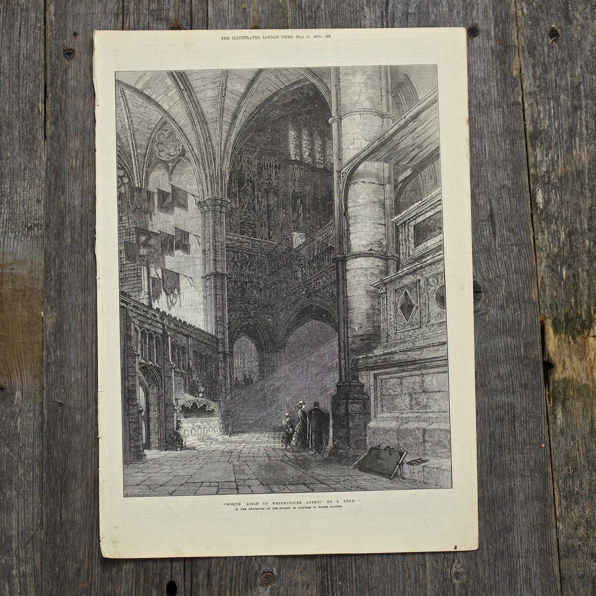 Антикварная иллюстрация The Illustrated London News North Aisle of Westminster Abbey