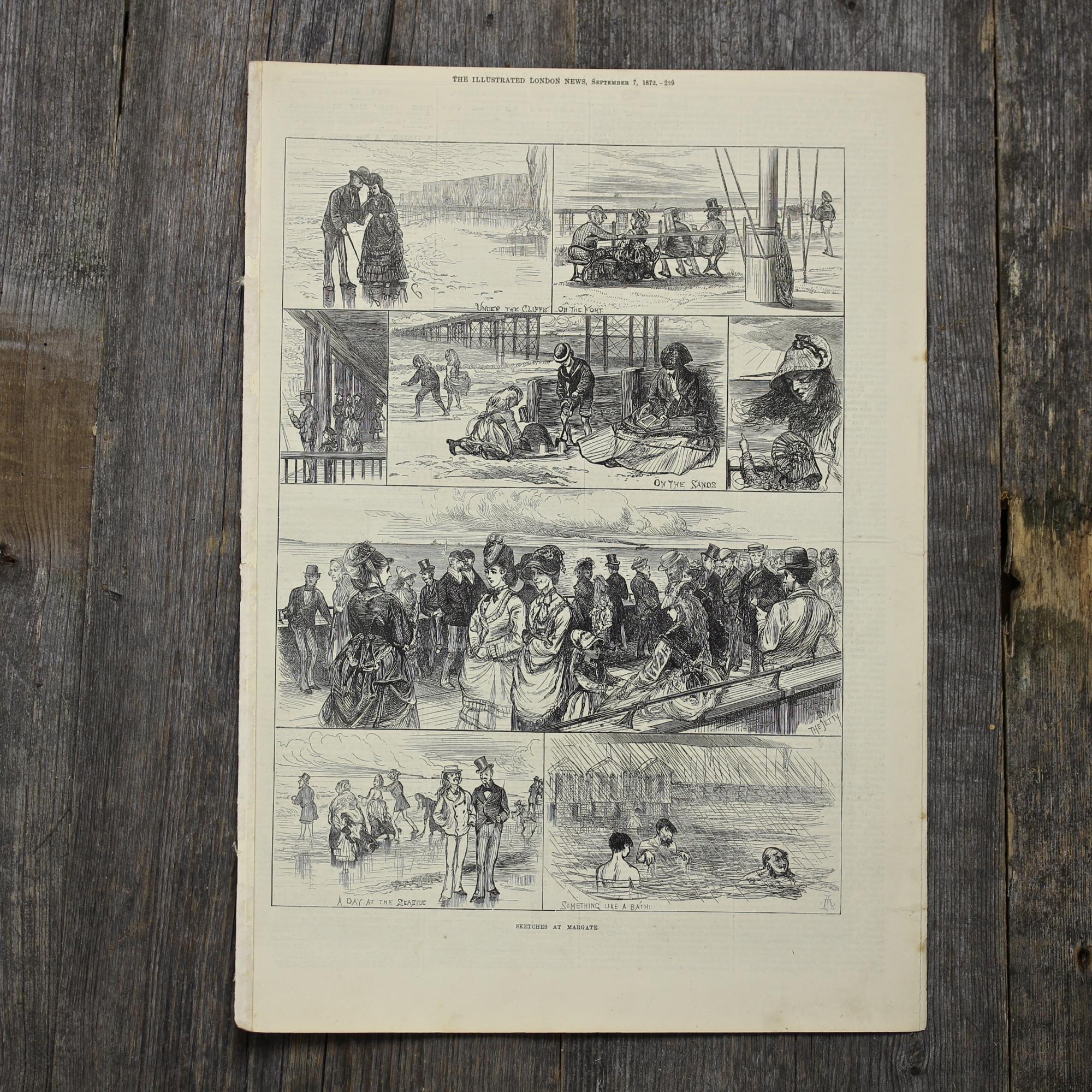 Антикварная иллюстрация The Illustrated London News Sketches at Margate, The falls, Golspie Burn
