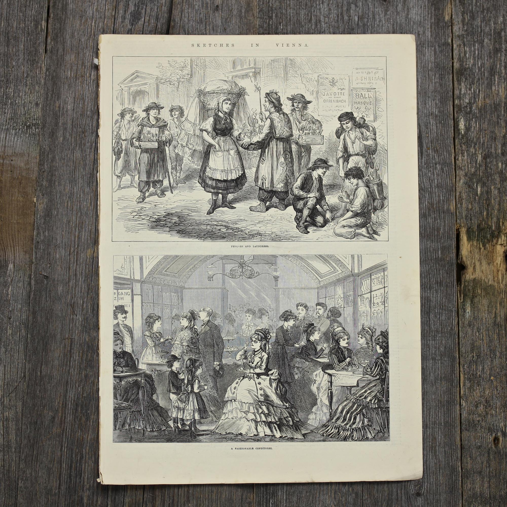 Антикварная иллюстрация The Illustrated London News Pedlars and laundress, A fashionable conditorei
