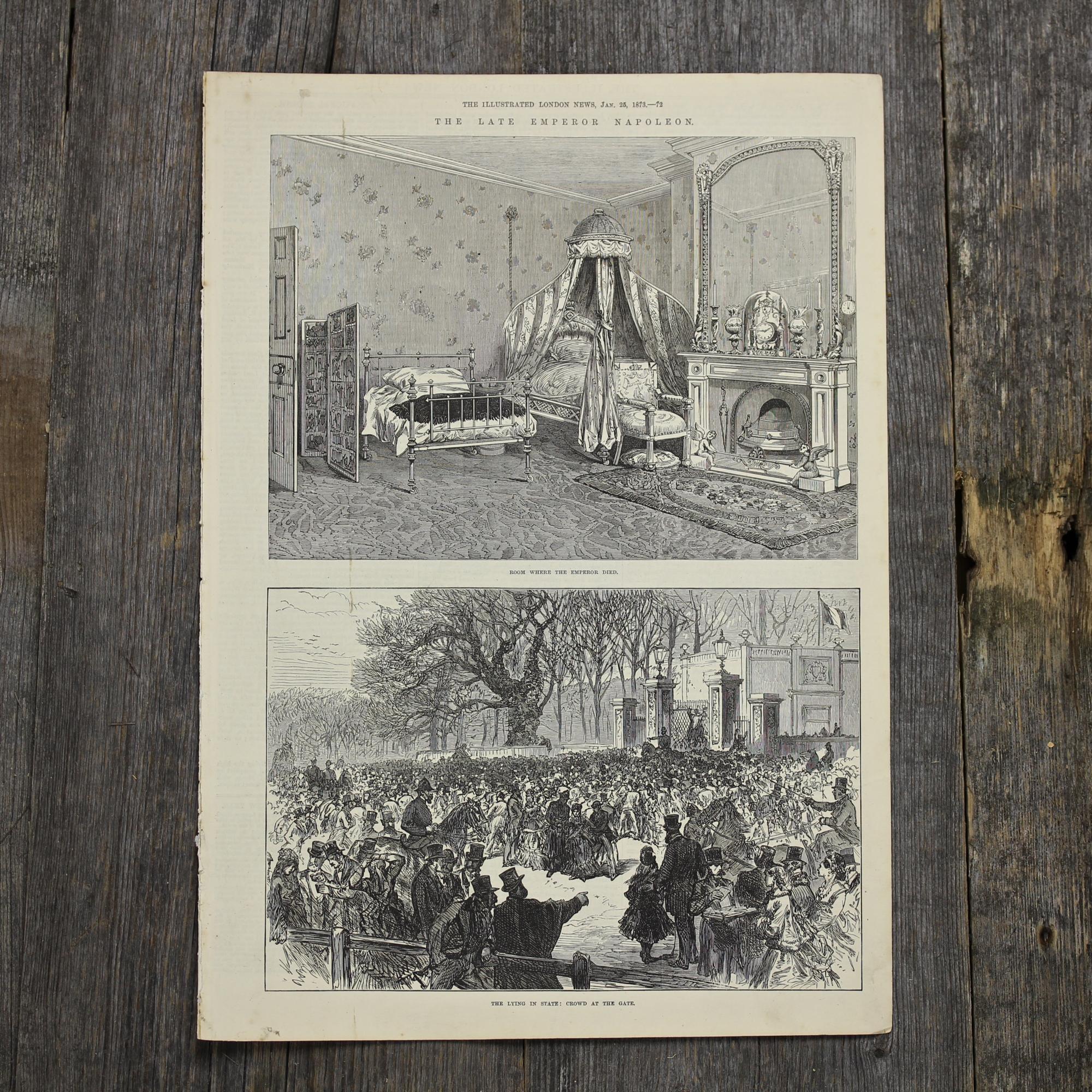 Антикварная иллюстрация The Illustrated London News The late Emperor Napoleon Room where the Emperor died
