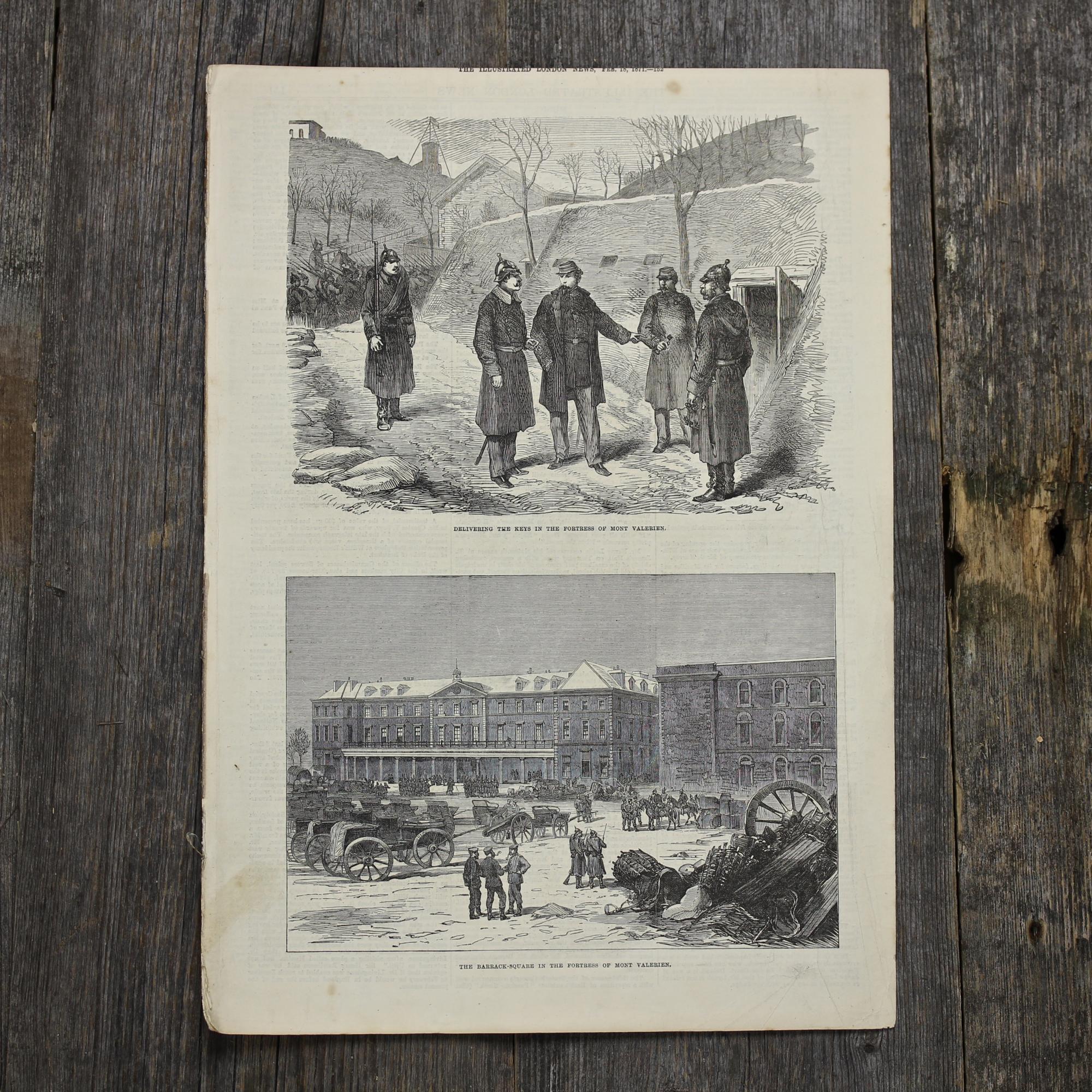 Антикварная иллюстрация The Illustrated London News Delivering the keys in the fortress of Mont Valerian