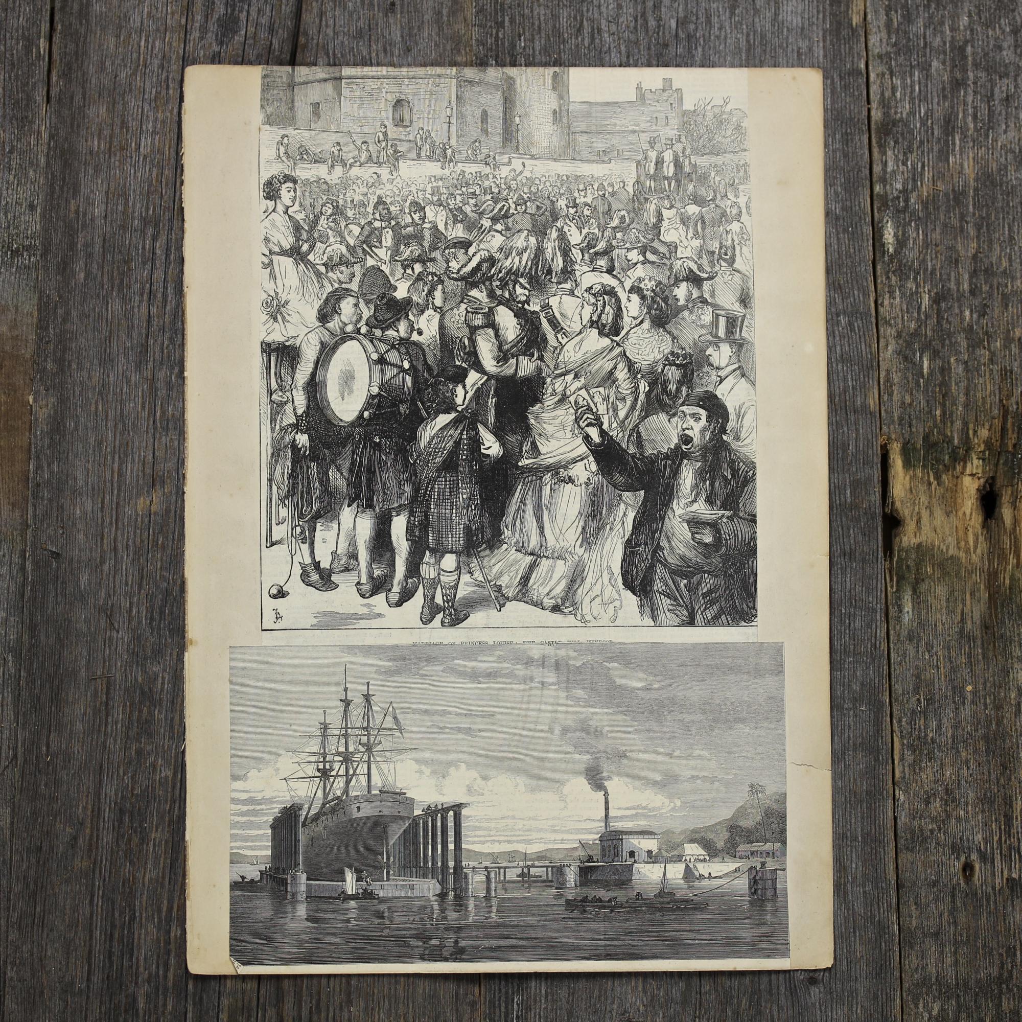 Антикварная иллюстрация The Illustrated London News Arrival of the Prince of Wales at the Quay at Yarmouth