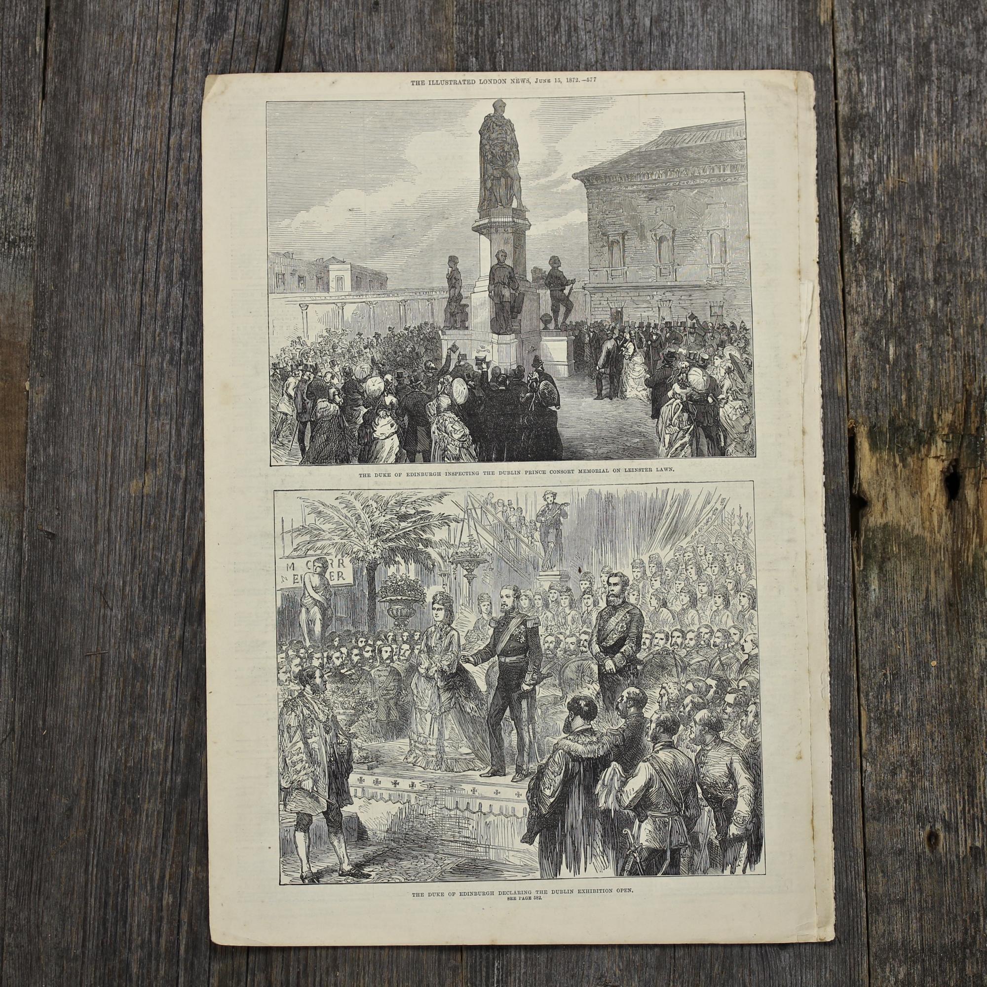 Антикварная иллюстрация The Illustrated London News The duke of Edinburgh inspecting the Dublin Prince consort memorial