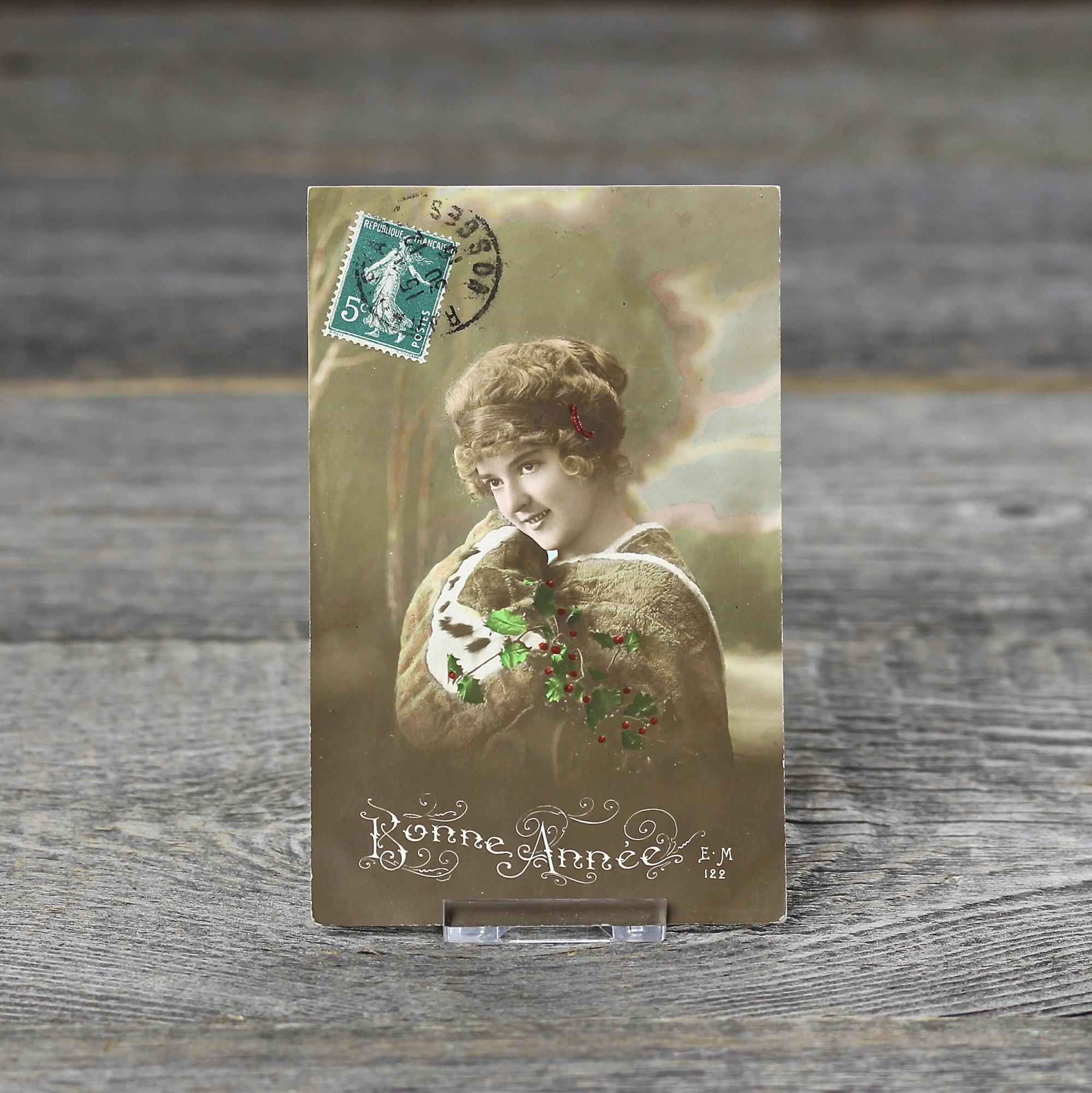 Антикварная французская открытка Monier Bonne Annee С новым годом