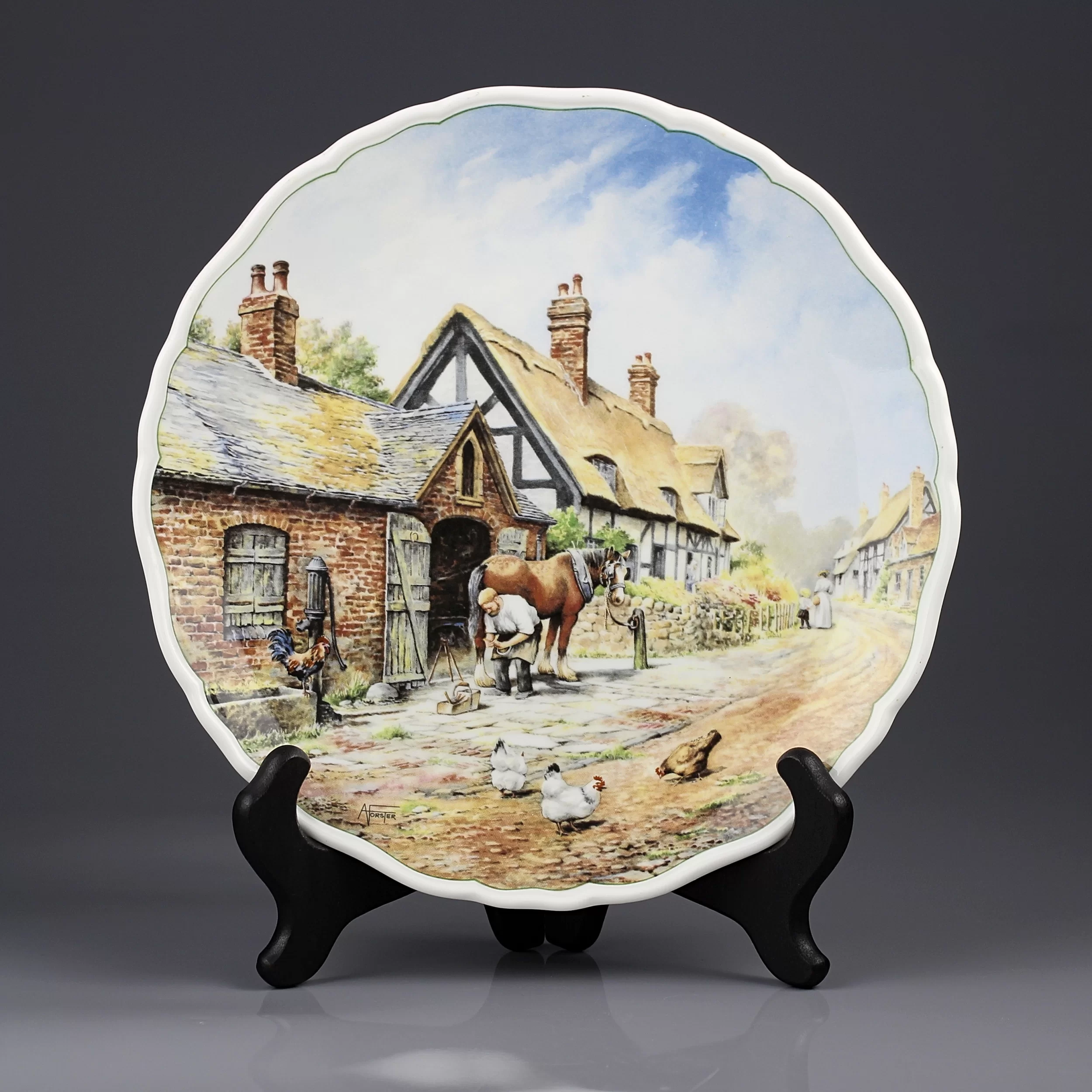 Тарелка винтажная фарфоровая настенная декоративная Деревня Лошадь Royal Doulton Village Life Pride and Patience
