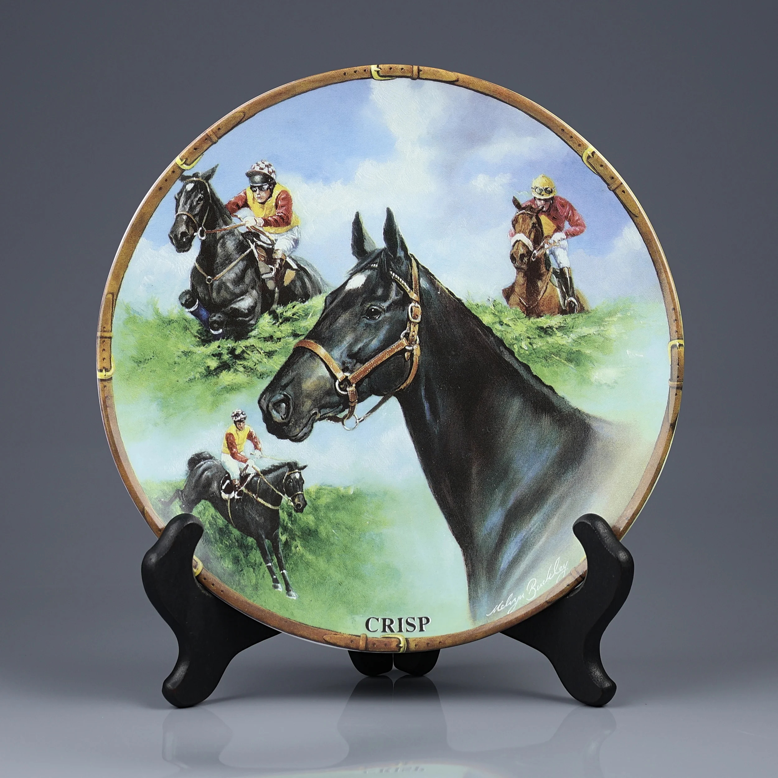 Винтажная фарфоровая декоративная тарелка Великие скакуны Лошадь Англия Royal Worcester Danbury Mint Crisp Great Racehorses