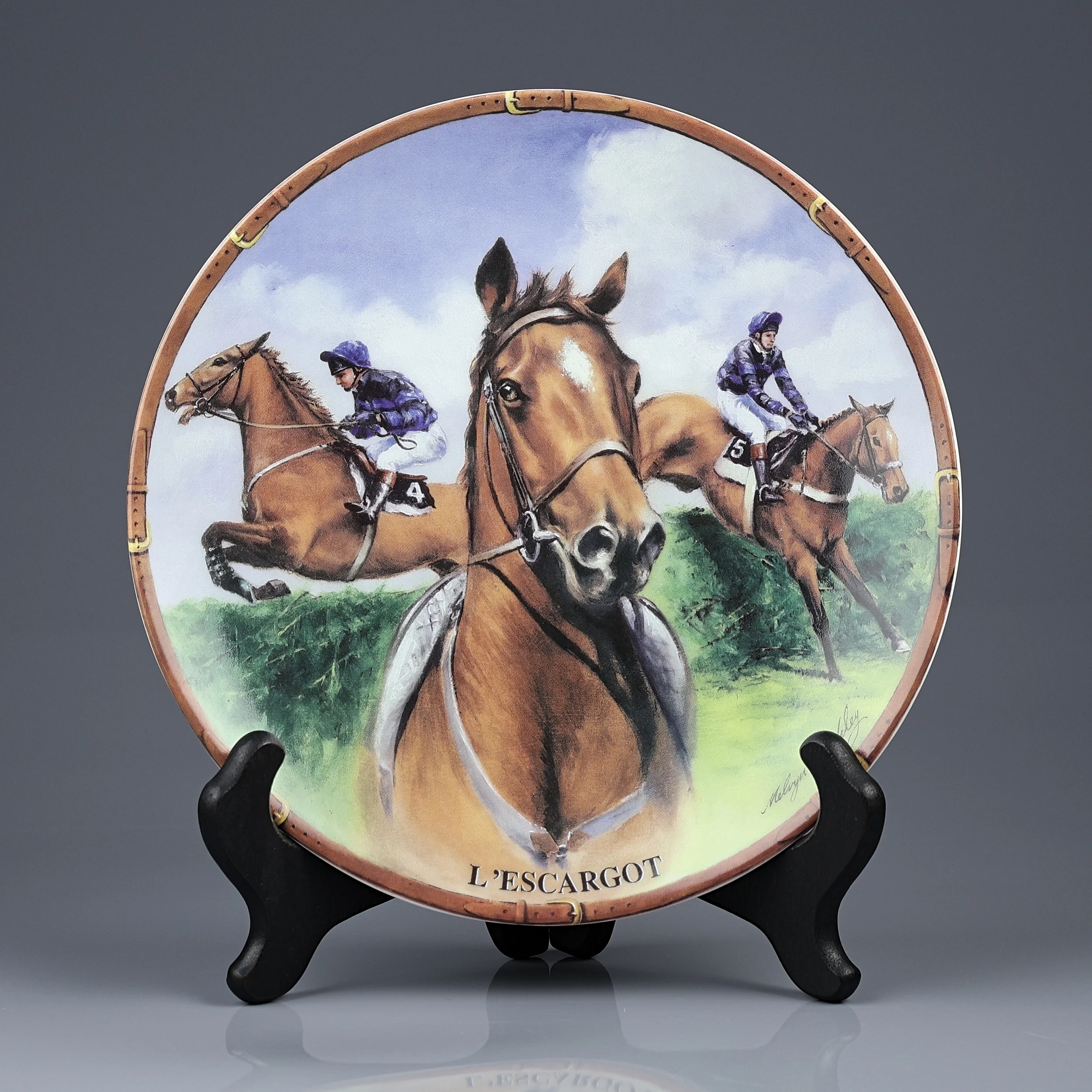 Винтажная фарфоровая декоративная тарелка Великие скакуны Лошадь Англия Royal Worcester Danbury Mint L’Escargot Great Racehorses