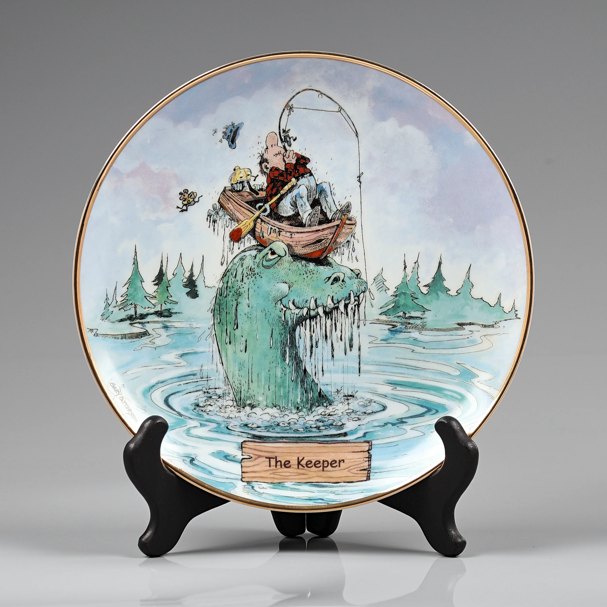 Тарелка винтажная фарфоровая декоративная Рыбалка Юмор Danbury Mint The Keeper Art of Fishing