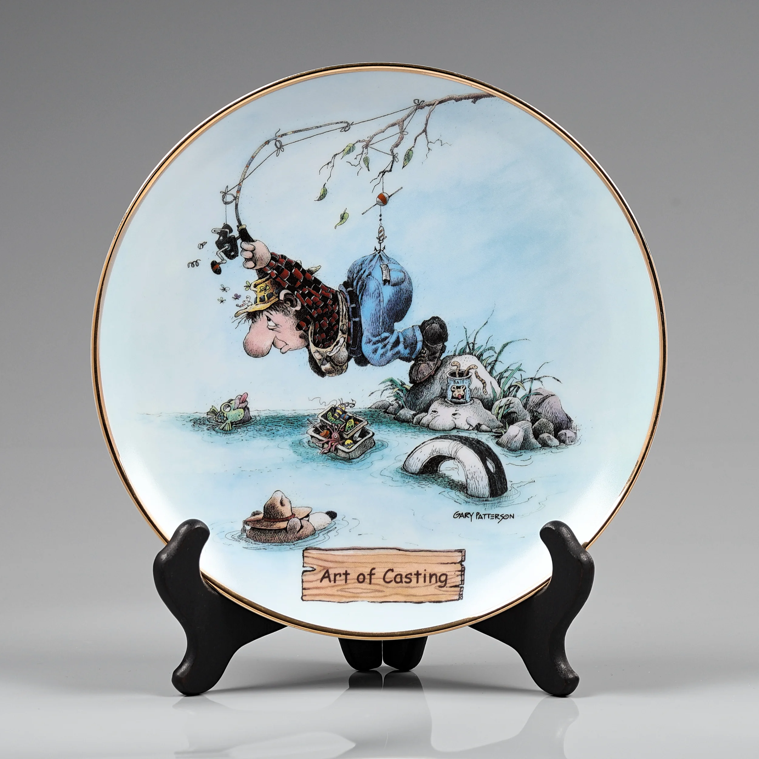 Тарелка винтажная фарфоровая декоративная Рыбалка Юмор Danbury Mint Art of Casting Art of Fishing