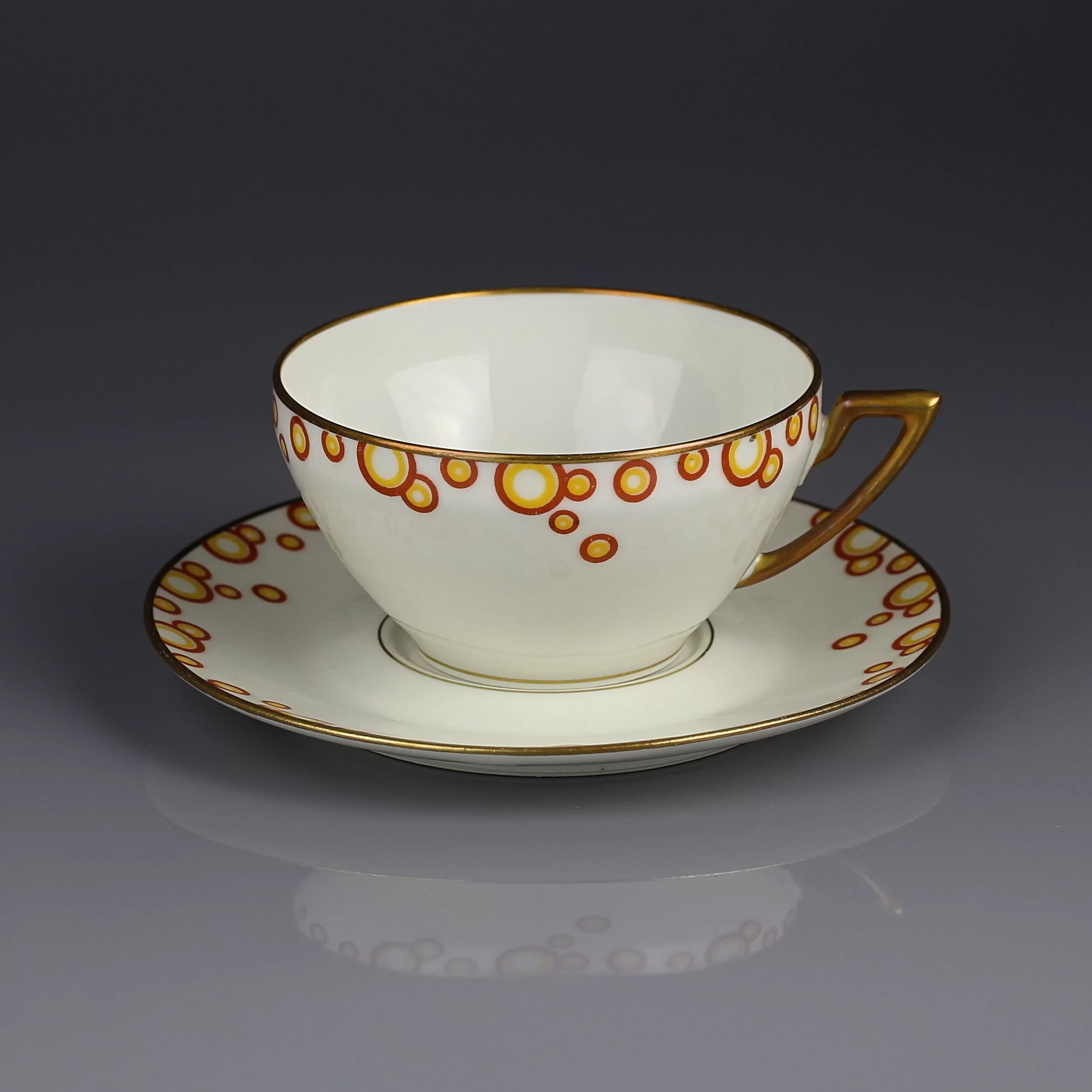 Антикварная французская чайная пара Lemaître Frères & Blancher Лимож Limoges