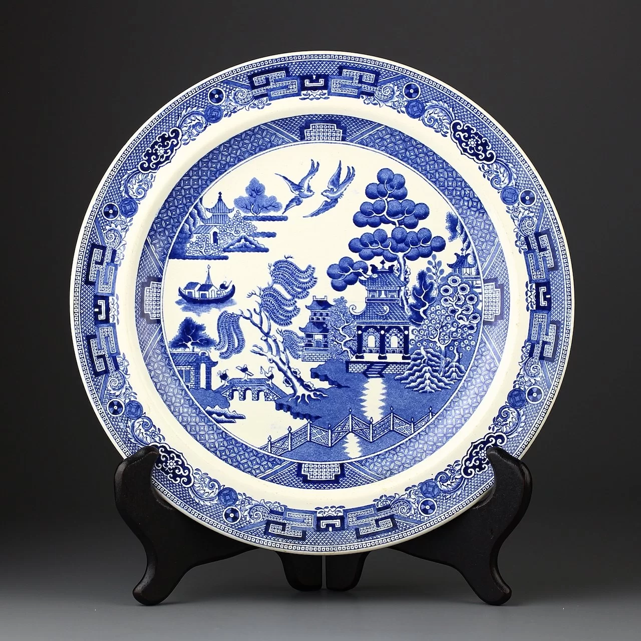Антикварная английская тарелка Голубая ива Шинуазри Веджвуд Wedgwood Etruria Blue Willow