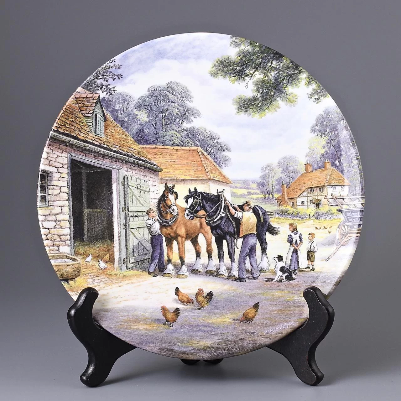Тарелка винтажная декоративная настенная Фарфор Англия Лошади Шайры Royal Doulton Village Shires At the Stables