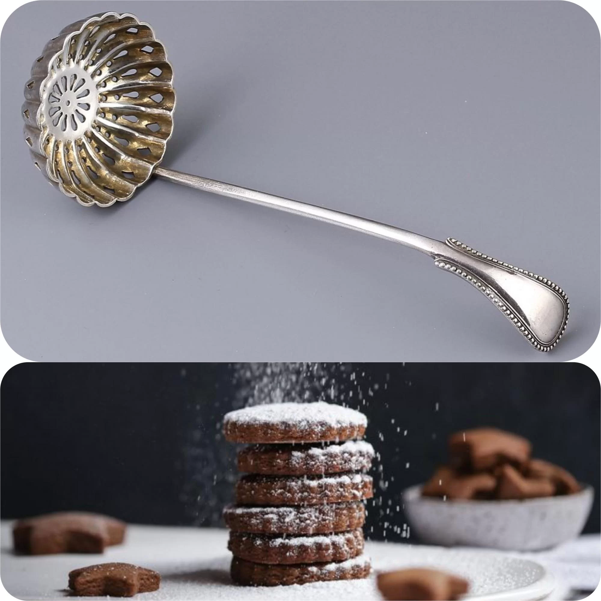 Антикварная английская ложка сифтер для сахарной пудры и корицы Sifter Spoon Barker Bros