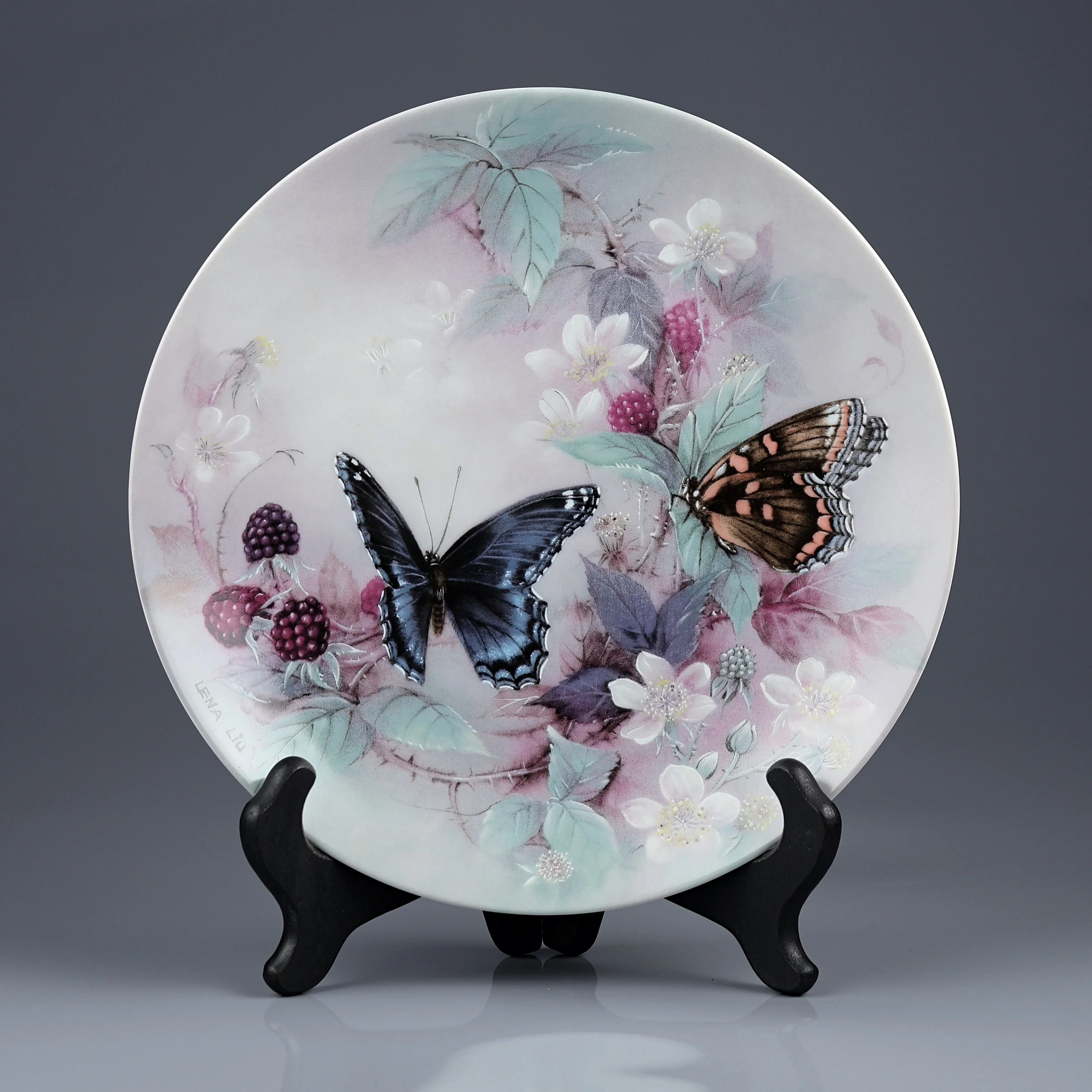 Тарелка винтажная декоративная настенная Бабочки и цветы George Gossamer Wings Lena Liu Red-Spotted Purple