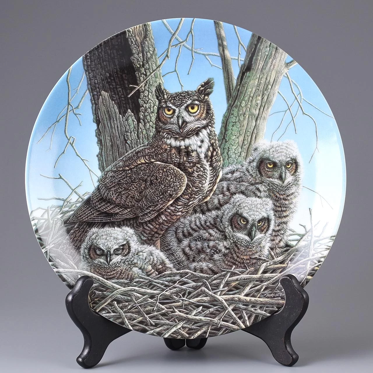 Тарелка винтажная декоративная настенная Фарфор Сова Виргинский филин Knowles Stately Owls Great Horned Owl