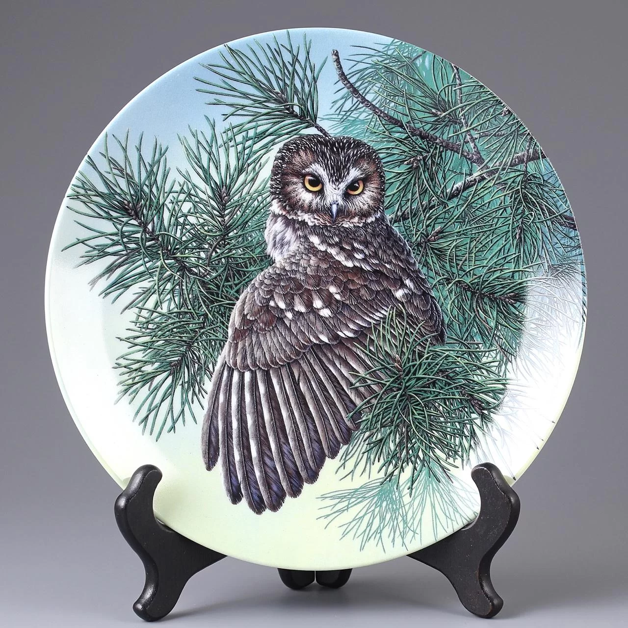 Тарелка винтажная декоративная настенная Фарфор Сова Мохноногий сыч Knowles Stately Owls Saw-Whet Owl