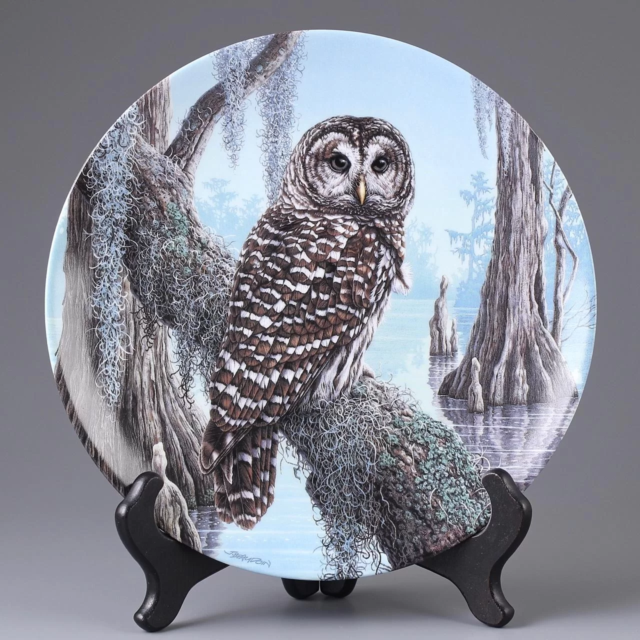 Тарелка винтажная декоративная настенная Фарфор Сова Пёстрая неясыть Knowles Stately Owls Barred Owl