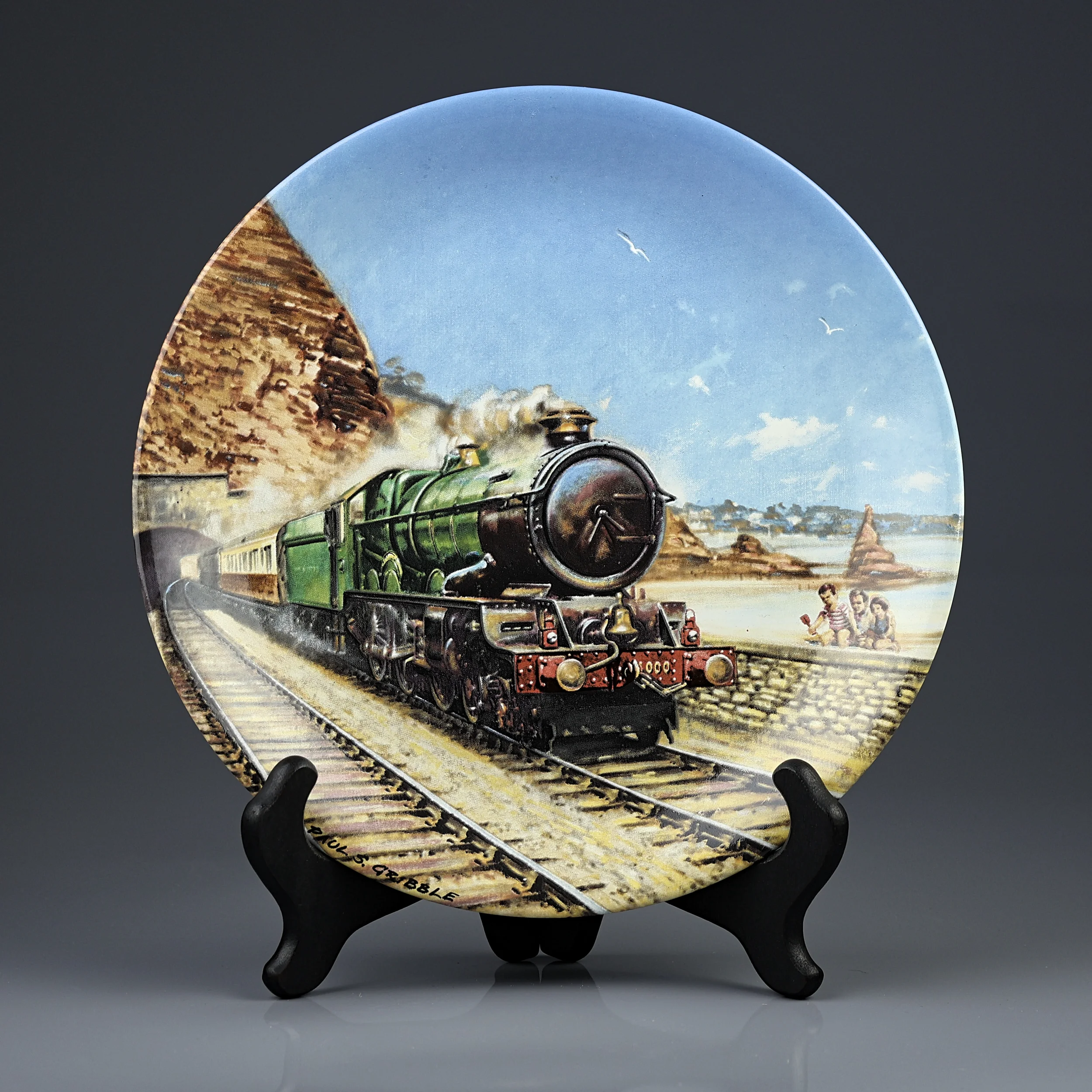 Винтажная английская декоративная тарелка Паровоз Поезд Davenport Cornish Riviera Great Steam Trains