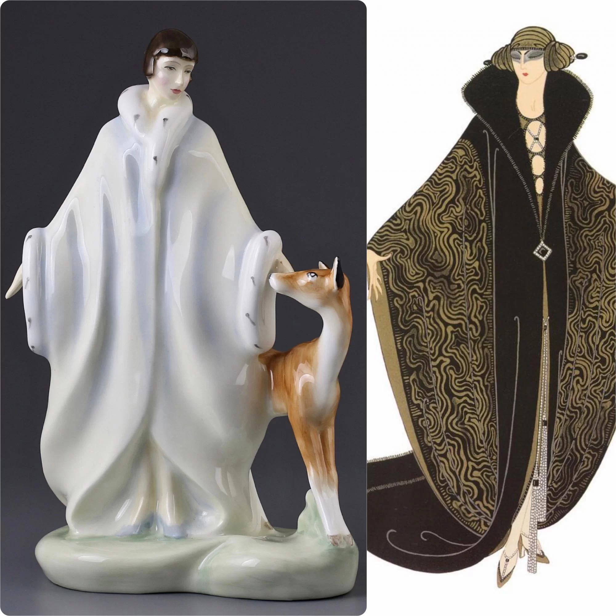 Винтажная фарфоровая статуэтка Англия Royal Doulton 3930 Constance Констанция Дама с оленёнком Ар-деко