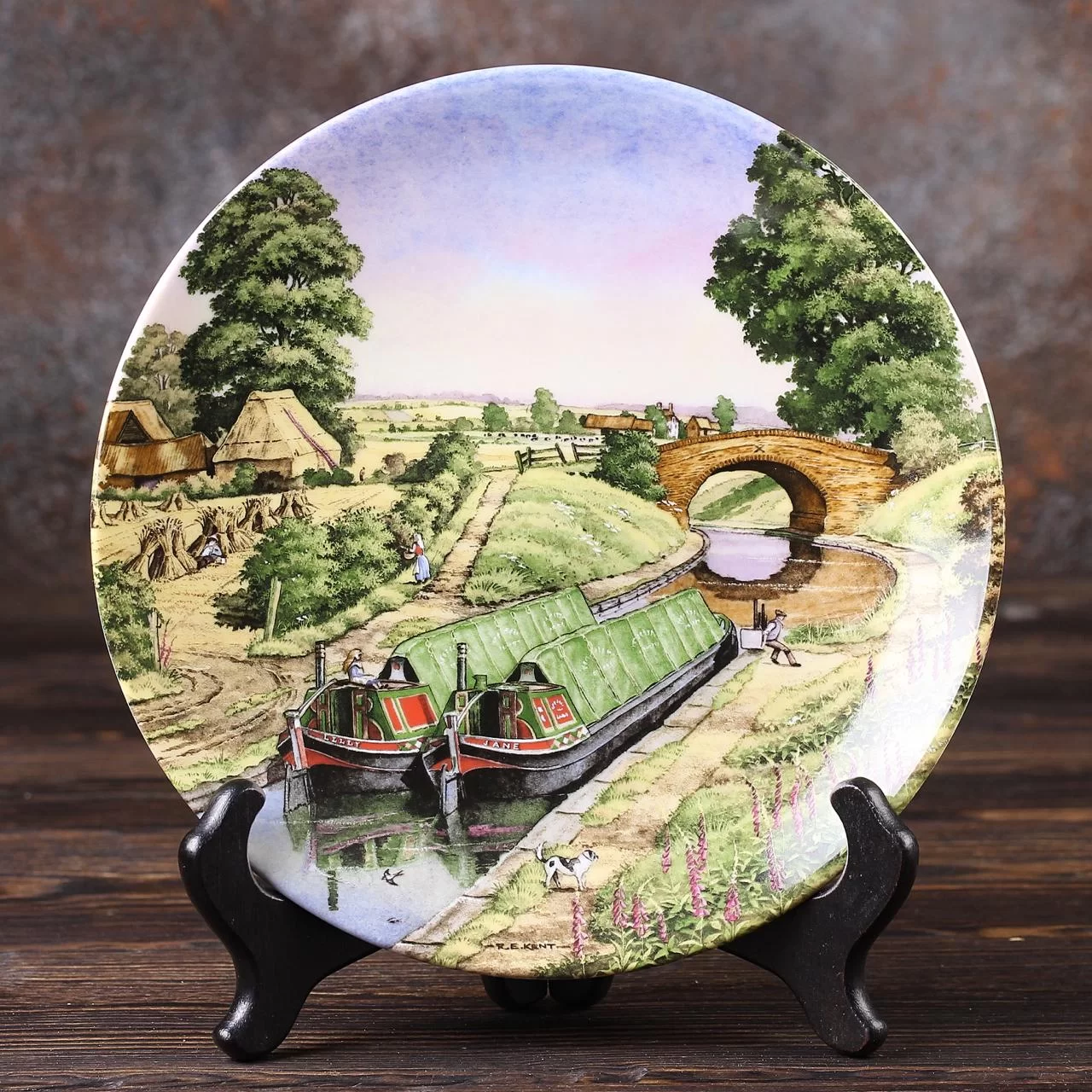 Тарелка винтажная декоративная настенная Фарфор Англия Паромы Канал Royal Worcester Romance of the Waterways Jane and Lilly