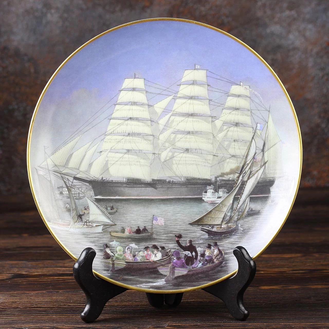 Тарелка винтажная декоративная настенная Фарфор Парусный корабль Franklin Porcelain Great Republic Great Clipper Ships