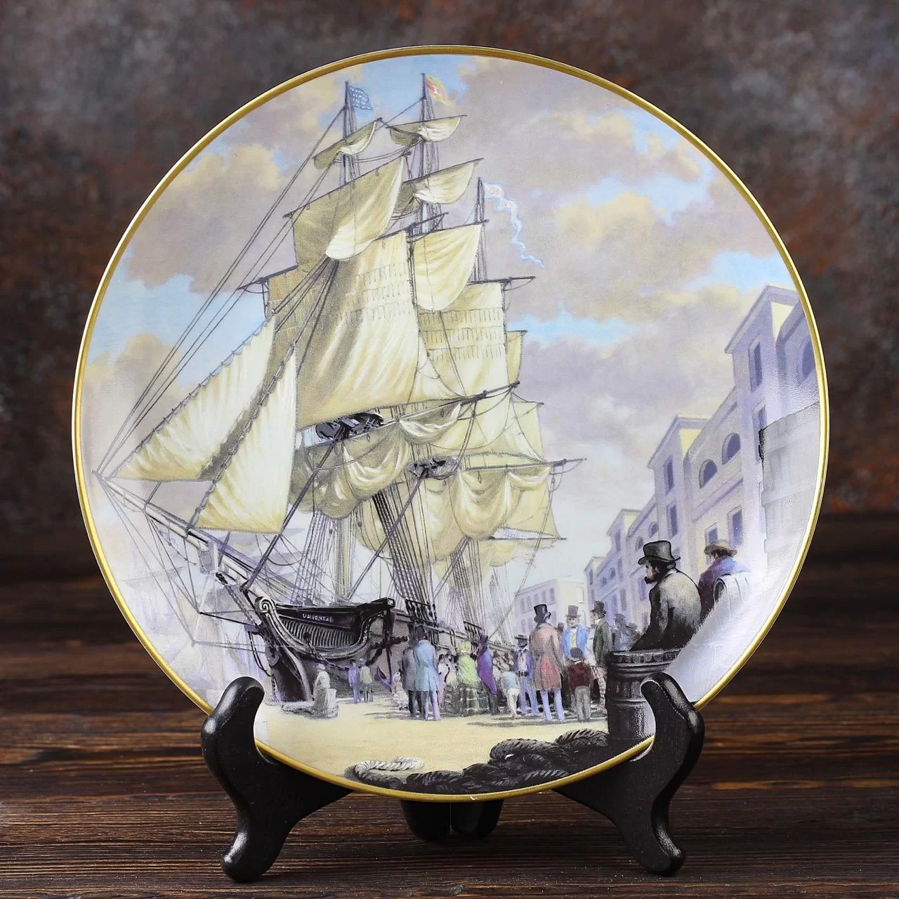 Тарелка винтажная декоративная настенная Фарфор Парусный корабль Franklin Porcelain Oriental Great Clipper Ships