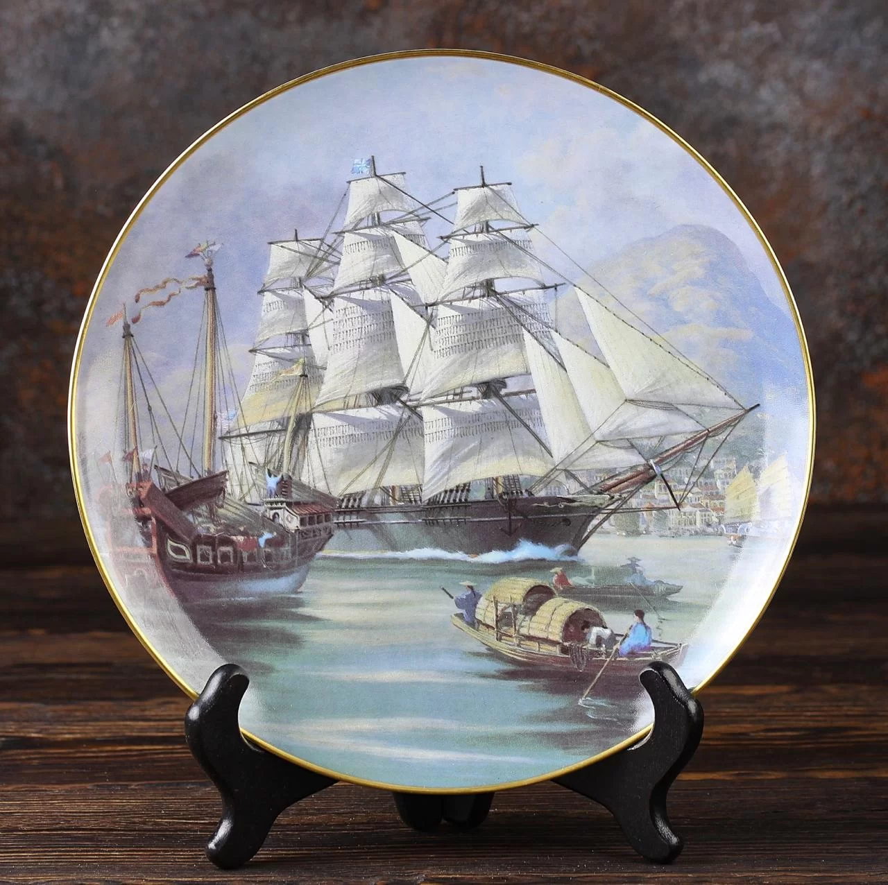 Тарелка винтажная декоративная настенная Фарфор Парусный корабль Franklin Porcelain Sea-Witch Great Clipper Ships