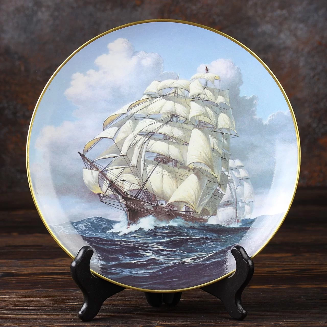 Тарелка винтажная декоративная настенная Фарфор Парусный корабль Franklin Porcelain Ariel Great Clipper Ships