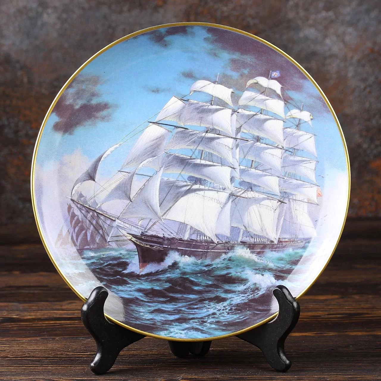 Тарелка винтажная декоративная настенная Фарфор Парусный корабль Franklin Porcelain Cutty Sark Great Clipper Ships
