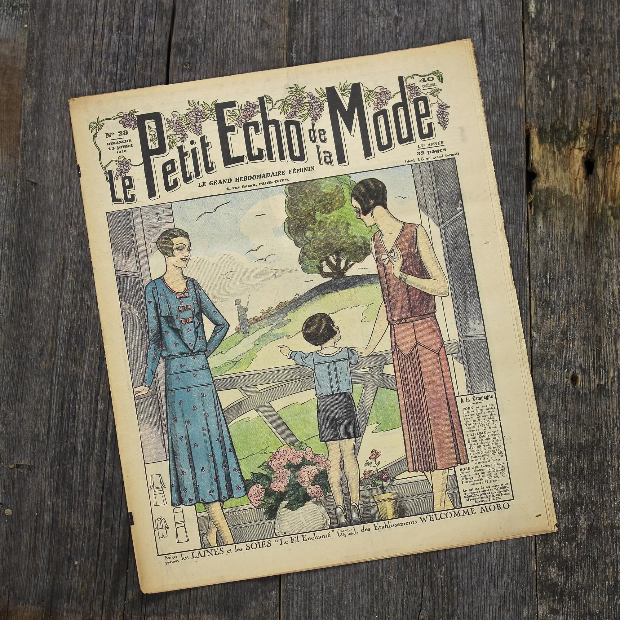 Антикварный французский журнал мод Le Petit Echo de la Mode Dimanche 13 Juillet 1930 Арт-деко