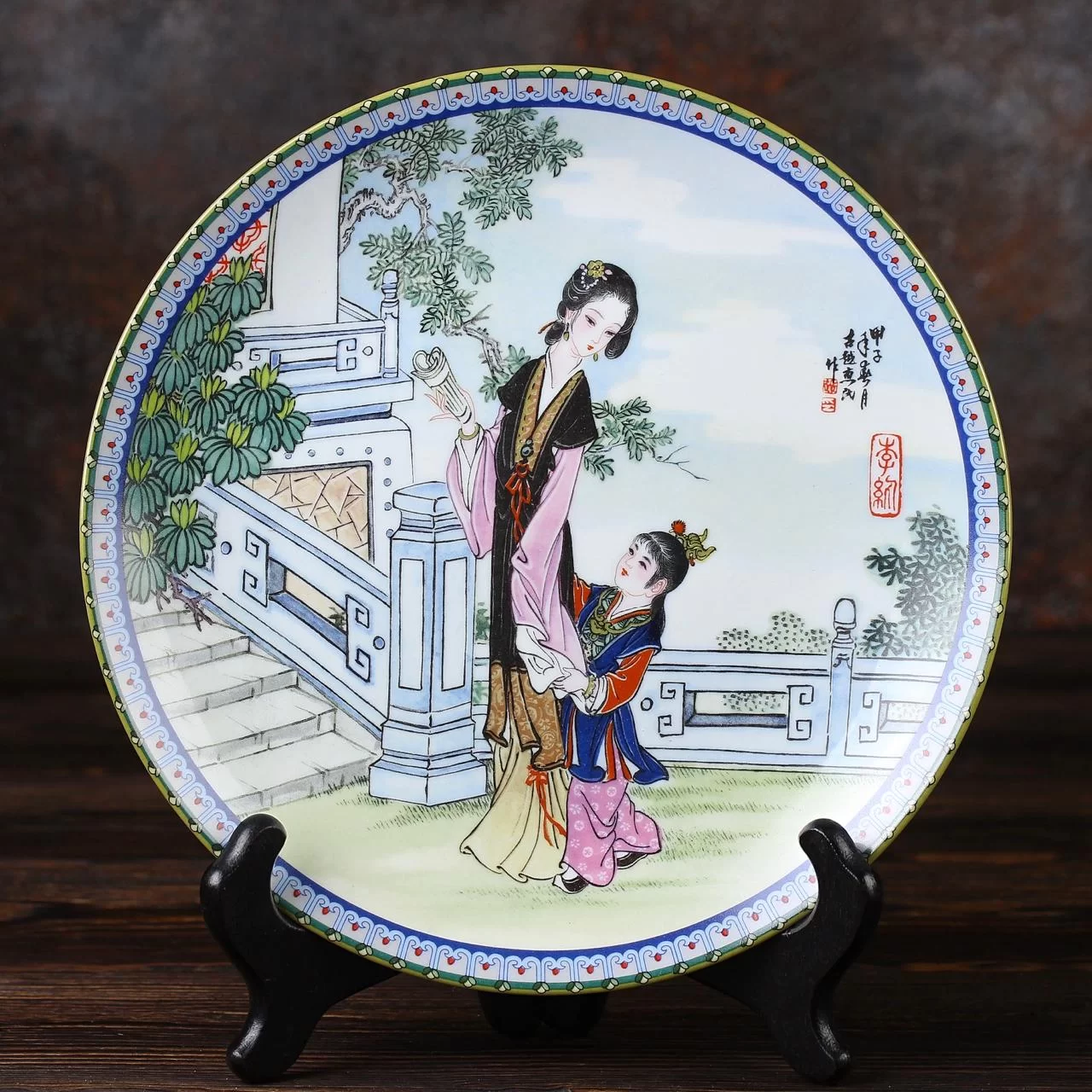 Тарелка винтажная декоративная настенная Фарфор Сон в красном тереме Imperial Jingdezhen Li-wan Zhao Huimin