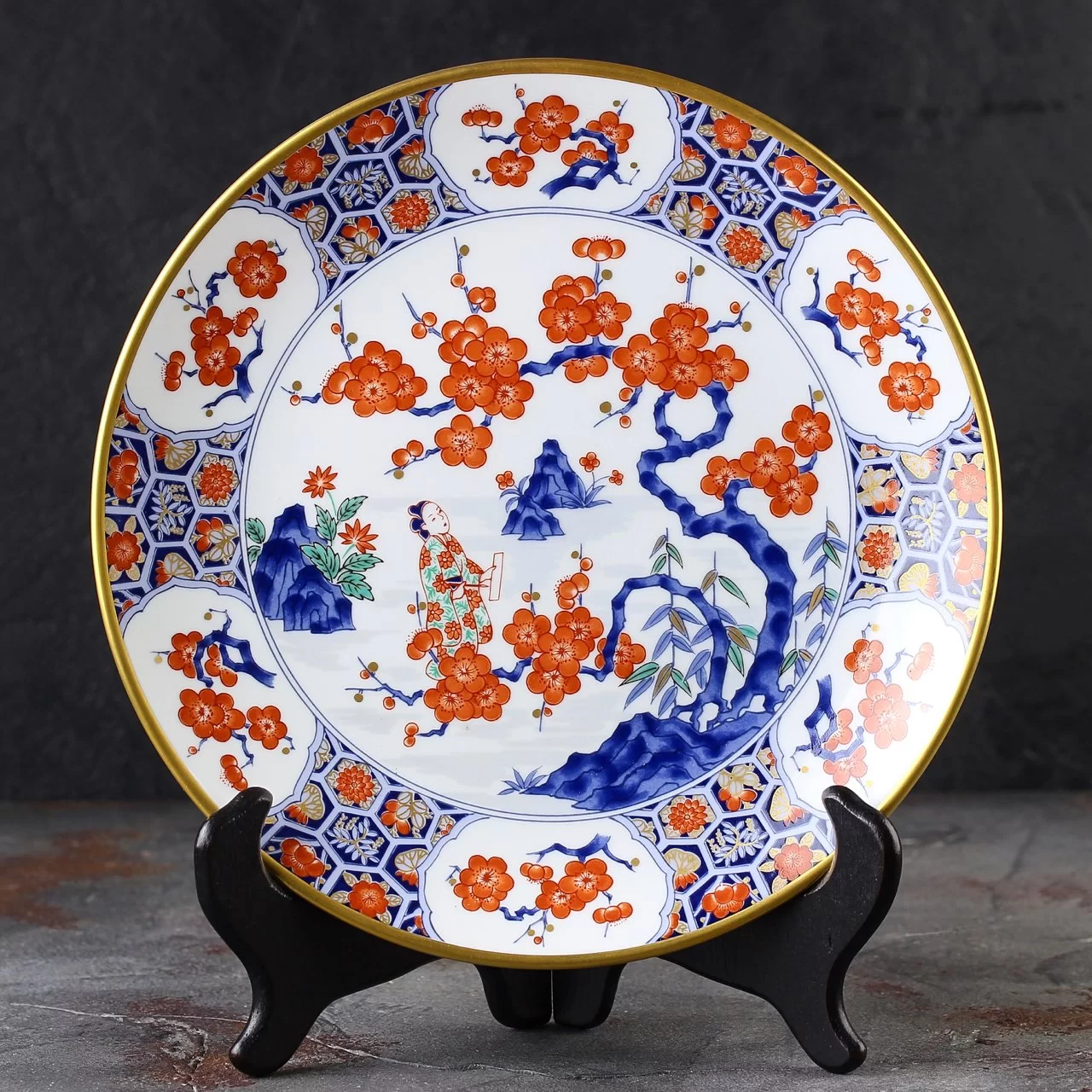 Тарелка винтажная декоративная настенная Фарфор Имари Цветение сливы Franklin Porcelain Imari Flower Festivals of the Imperial Court