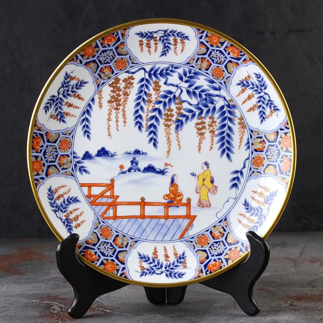 Тарелка винтажная декоративная настенная Фарфор Имари Цветение глициний Franklin Porcelain Imari Flower Festivals of the Imperial Court