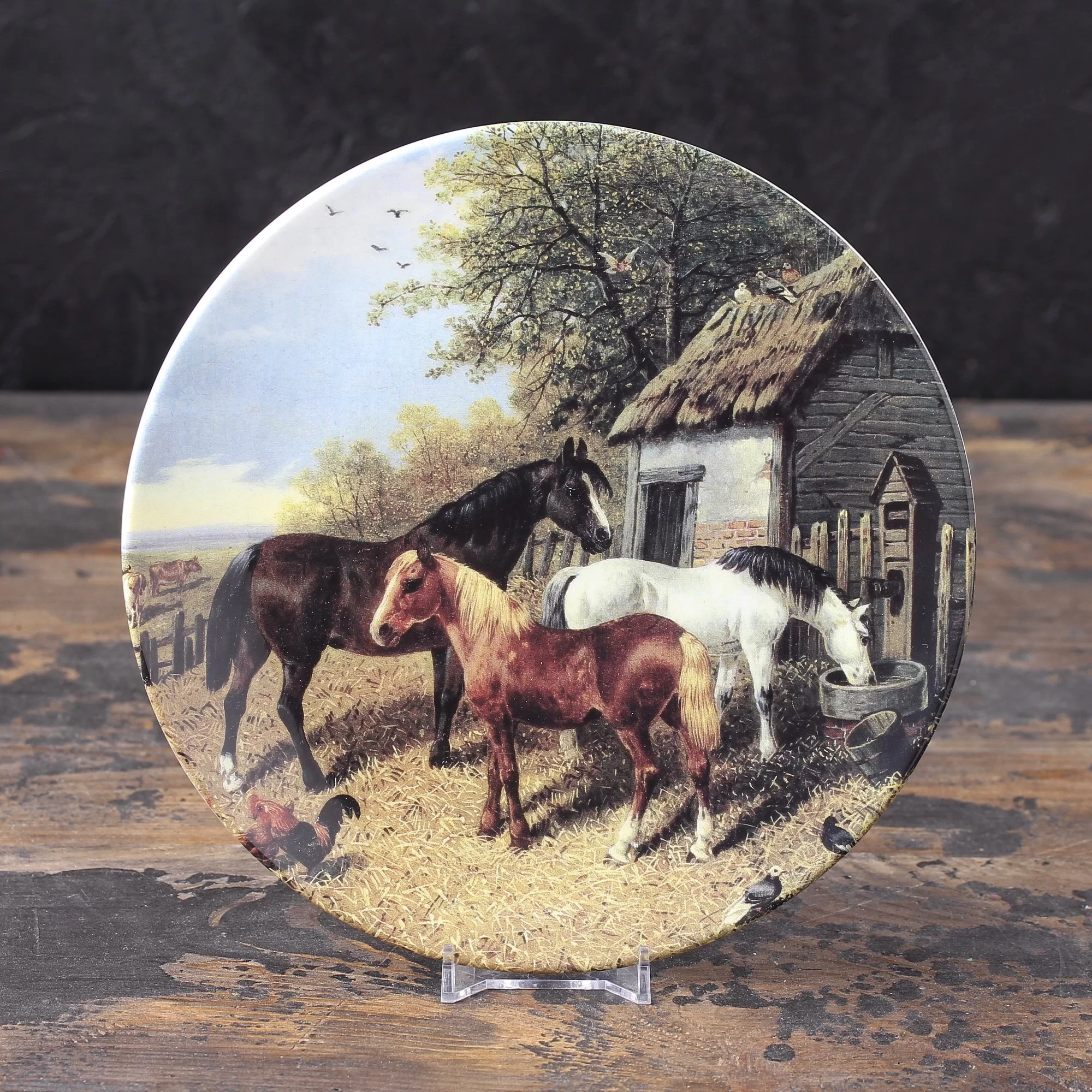 Тарелка винтажная декоративная настенная Фарфор Англия Лошади Royal Doulton Good Companions Visiting the Farmyard John Herring