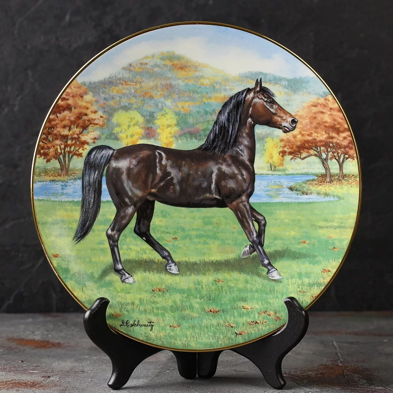 Тарелка винтажная декоративная настенная Фарфор Лошадь W S George Purebred Horses of the Americas Morgan