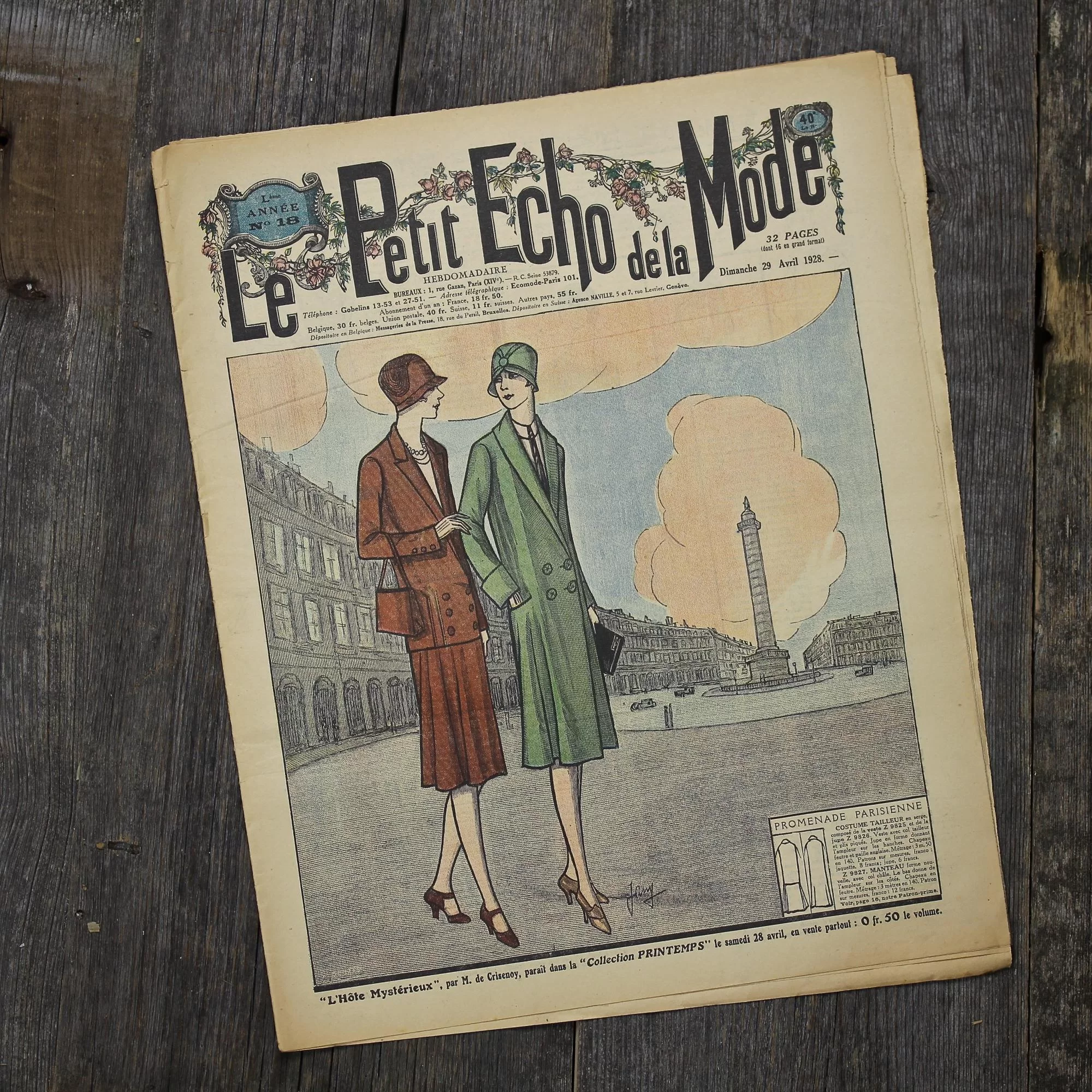 Антикварный французский журнал мод Le Petit Echo de la Mode Dimanche 29 Avril 1928 Арт-деко