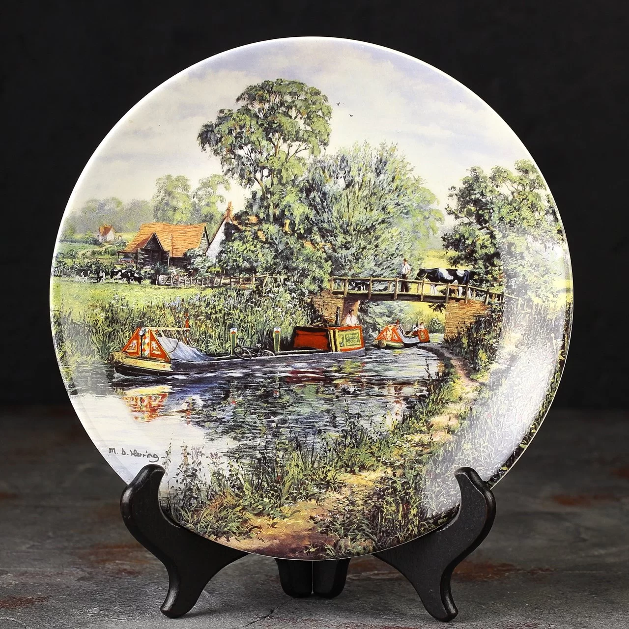 Тарелка винтажная декоративная настенная Англия Паром Канал Веджвуд Wedgwood Danbury Mint Rural Waters Passing Through