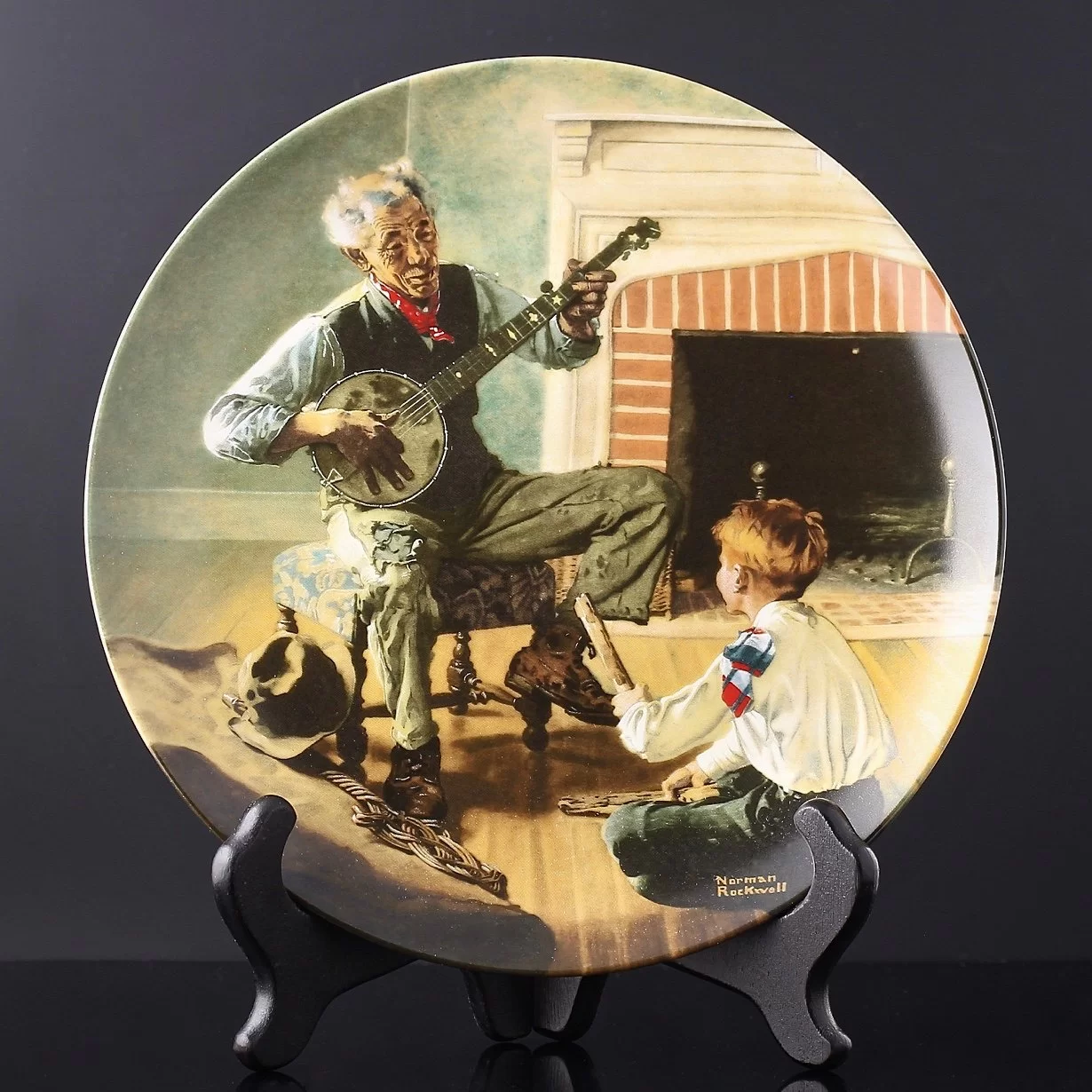 Тарелка винтажная декоративная настенная Фарфор Игрок на банджо Knowles True Rockwell Classic Banjo Player