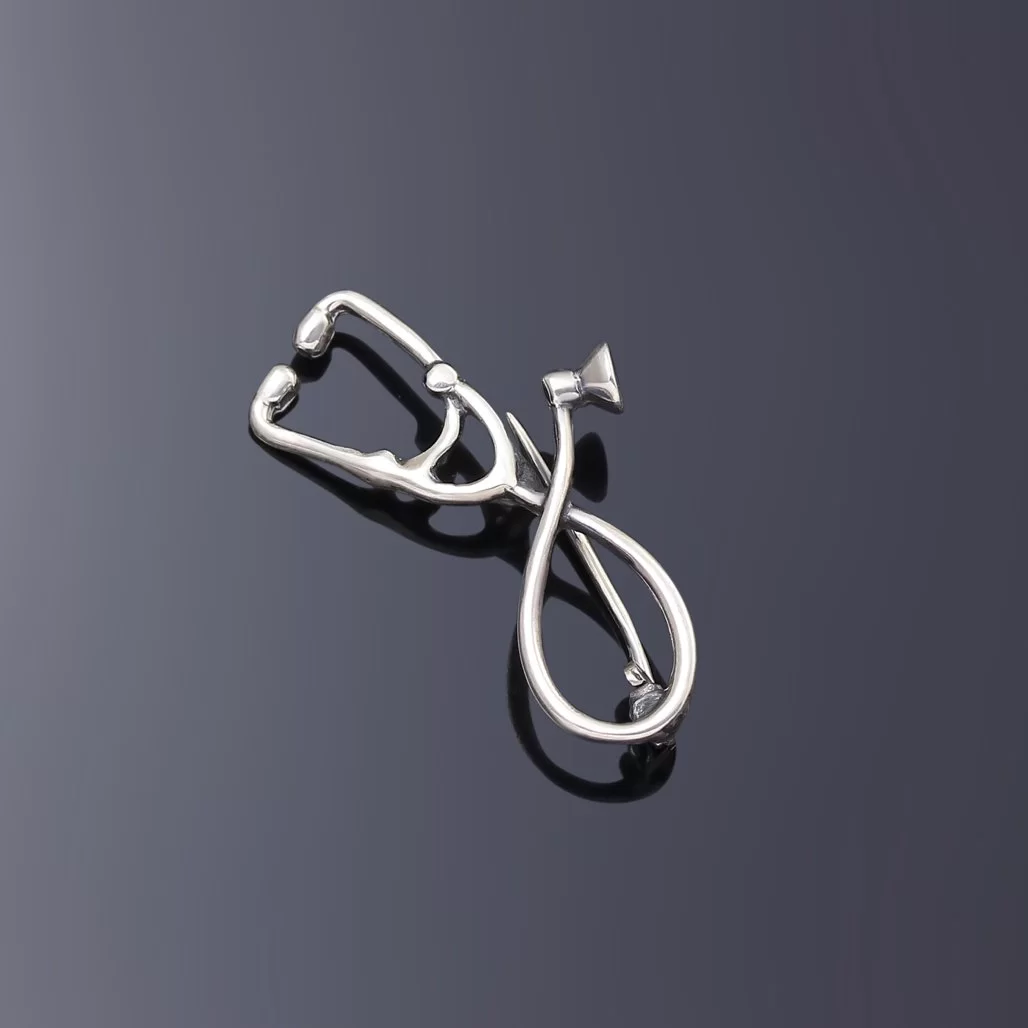 Серебряная брошь ручной работы Стетоскоп