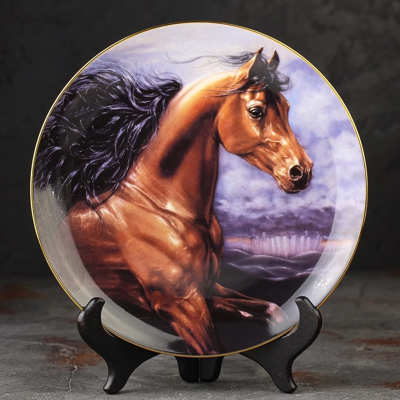 Тарелка винтажная декоративная настенная Фарфор Лошадь Danbury Mint Noble and Free Chosen Champion