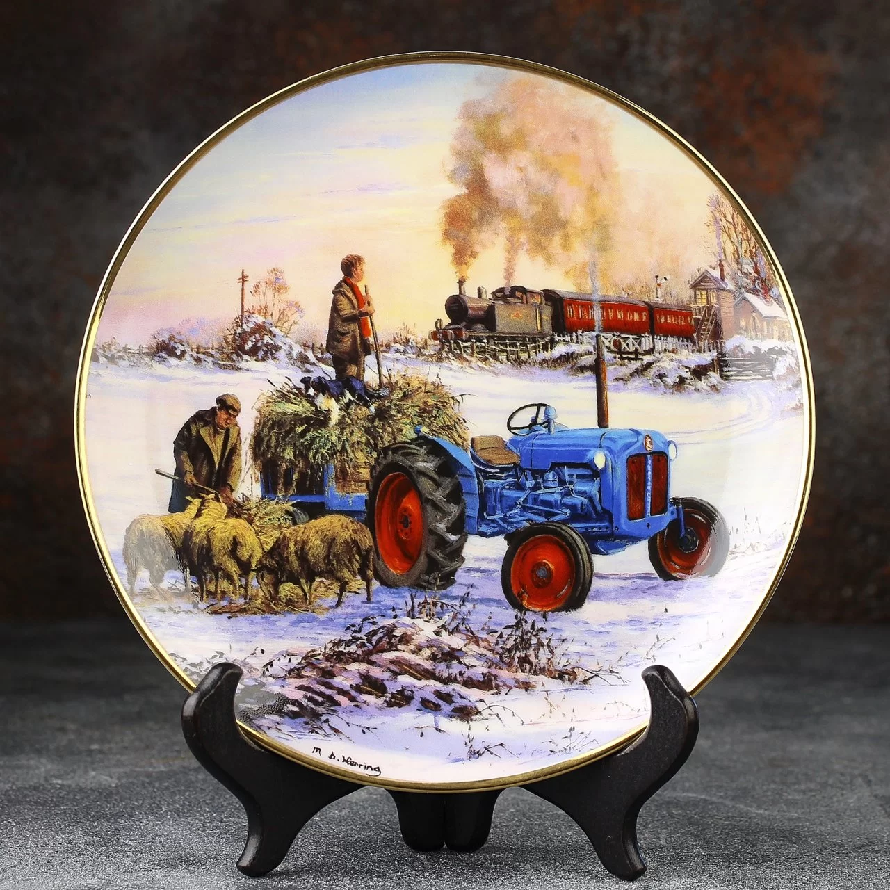 Тарелка винтажная декоративная настенная Фарфор Трактора Форд Danbury Mint Ford Tractors Winter Supplies 1958 Fordson Dextra