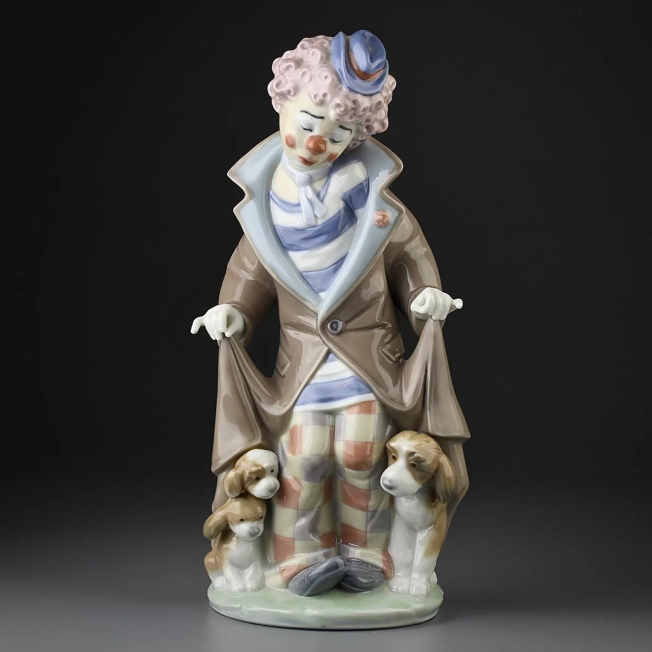 Винтажная фарфоровая статуэтка Испания Lladro 5901 Surprise Клоун с собаками