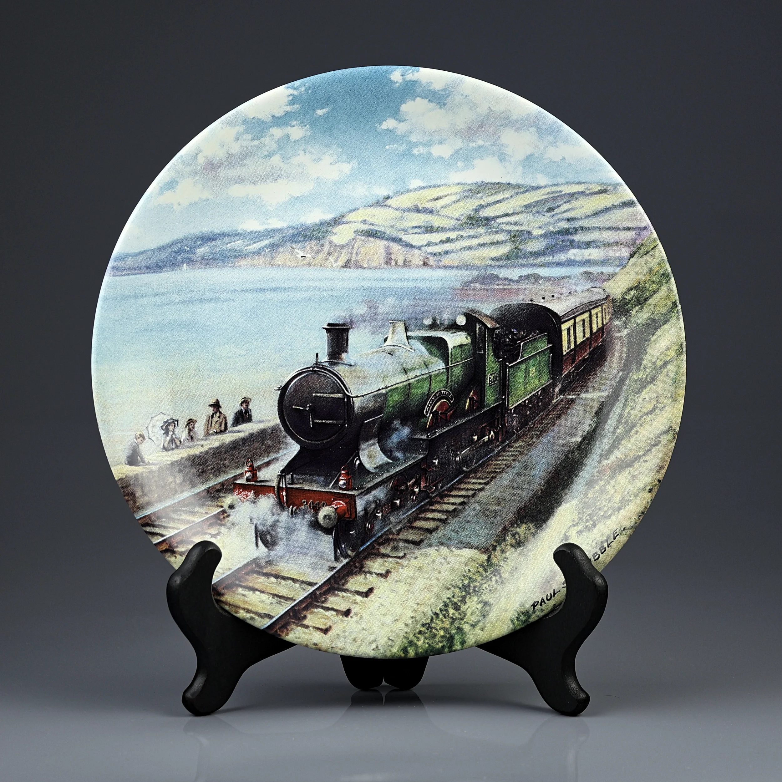 Винтажная английская декоративная тарелка Паровоз Поезд Davenport Ocean Mail Great Steam Trains