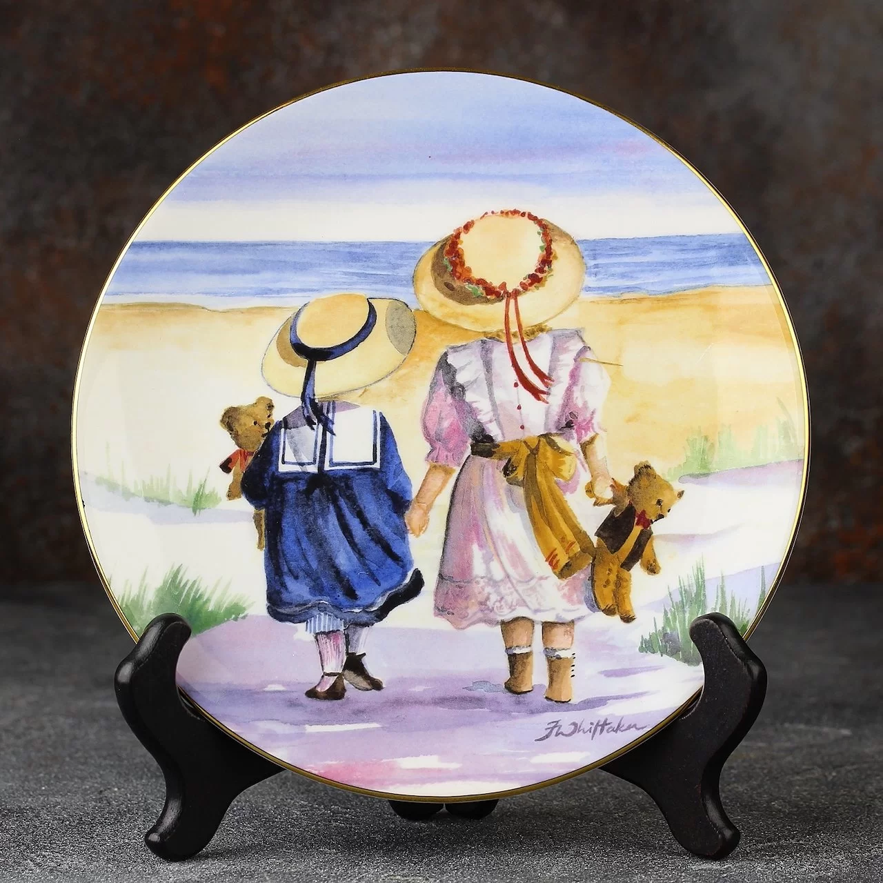 Тарелка винтажная декоративная настенная Фарфор Англия Дети на море Royal Worcester One Glorious Summer Path to the Sea