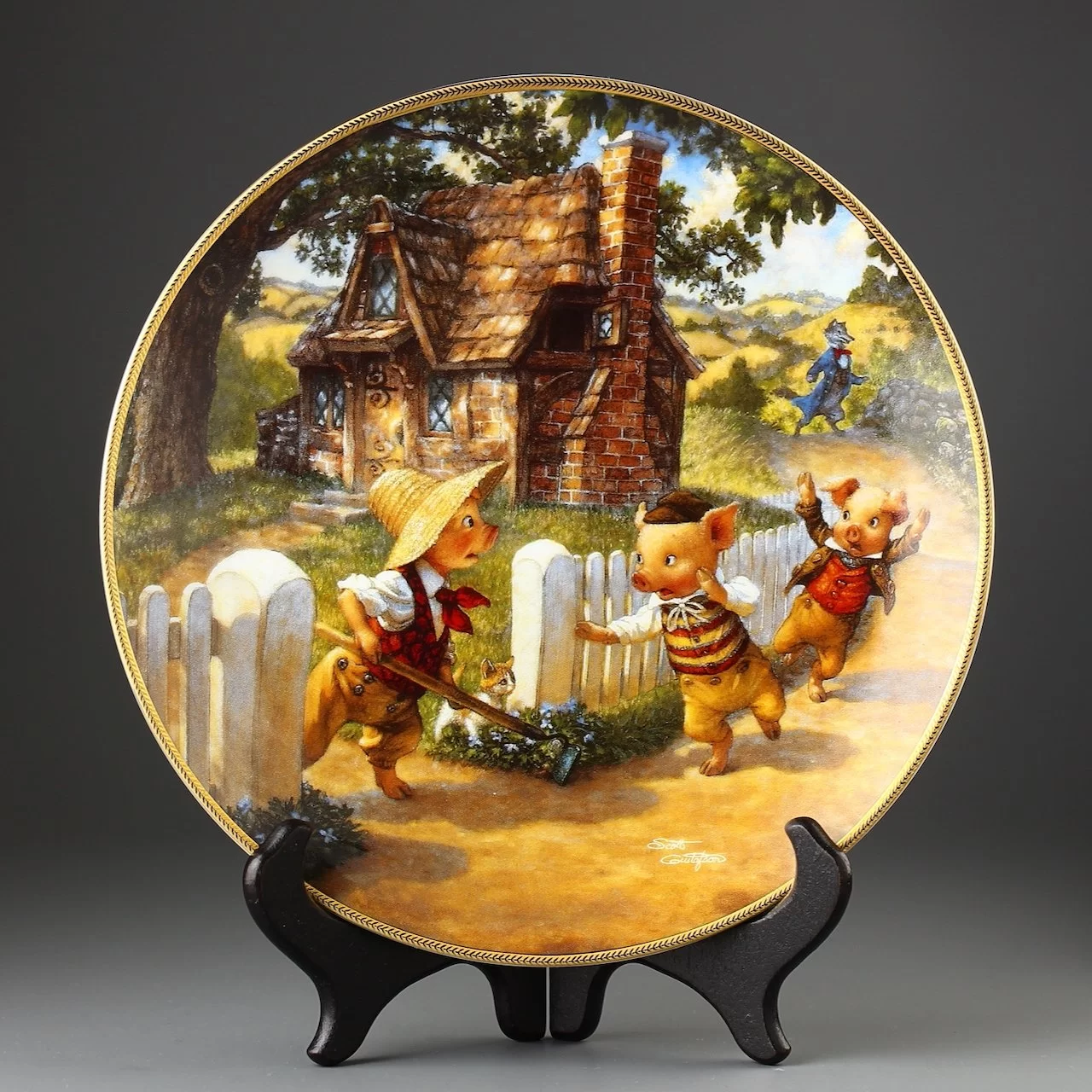 Тарелка винтажная декоративная настенная Фарфор Сказка Три поросёнка Knowles Classic Fairy Tales Three Little Pigs