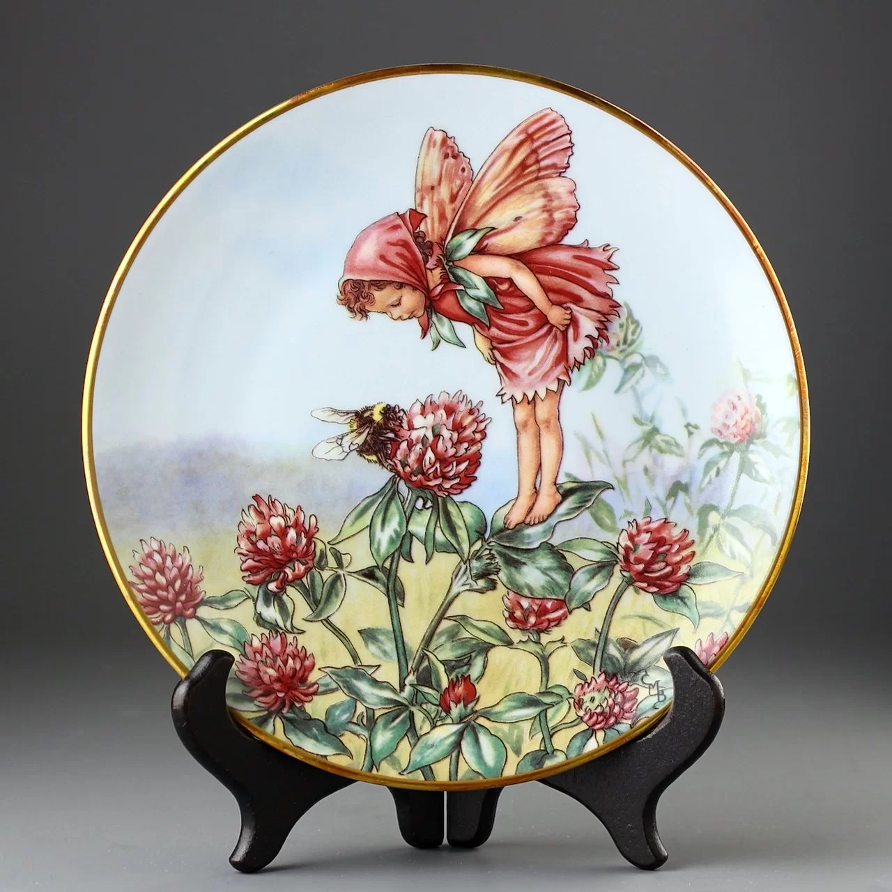 Тарелка винтажная декоративная настенная Фарфор Англия Фея клевера Gresham Cicely Mary Barker Flower Fairies Year Red Clover Fairy