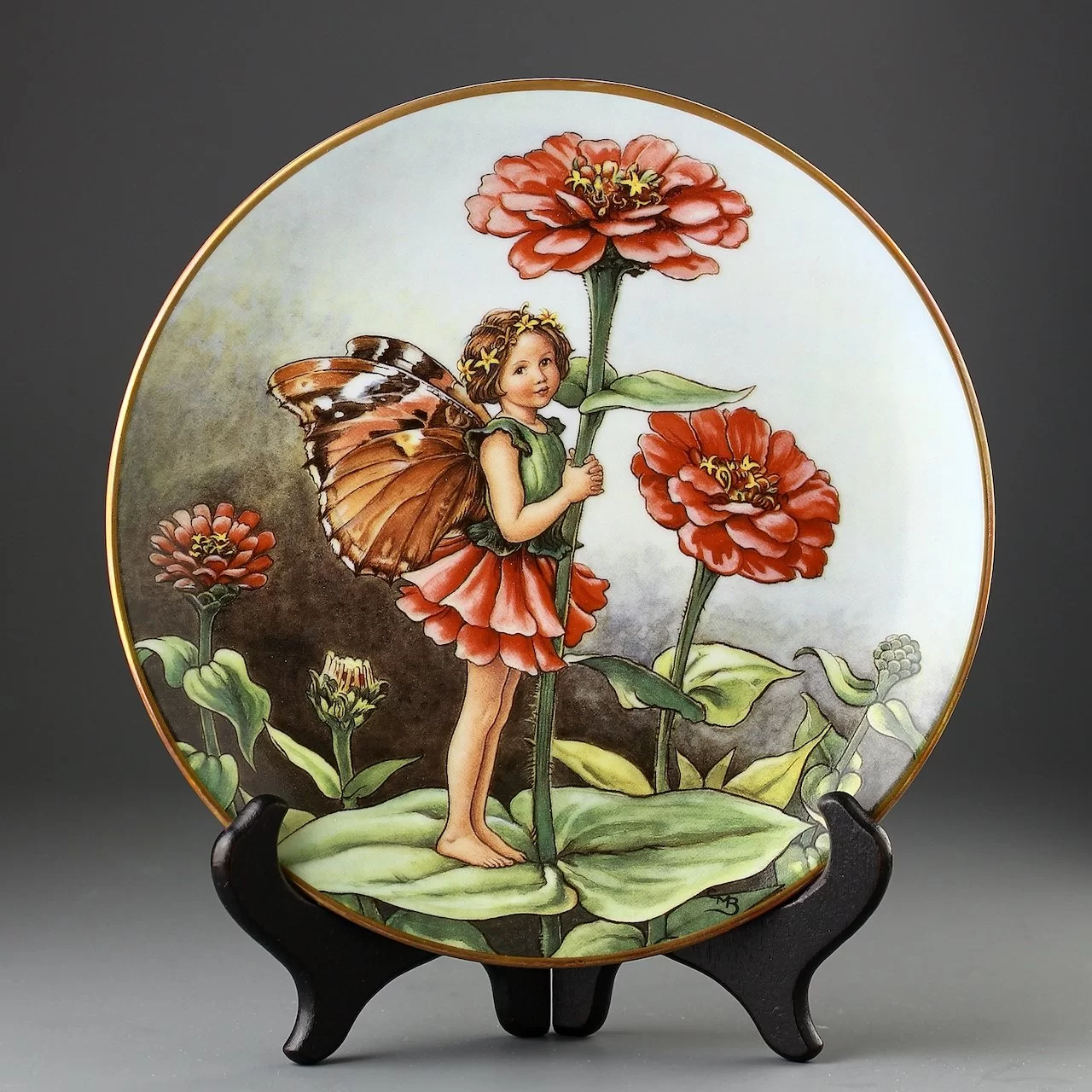 Тарелка винтажная декоративная настенная Фарфор Англия Фея циннии Gresham Cicely Mary Barker Flower Fairies Year Zinnia Fairy