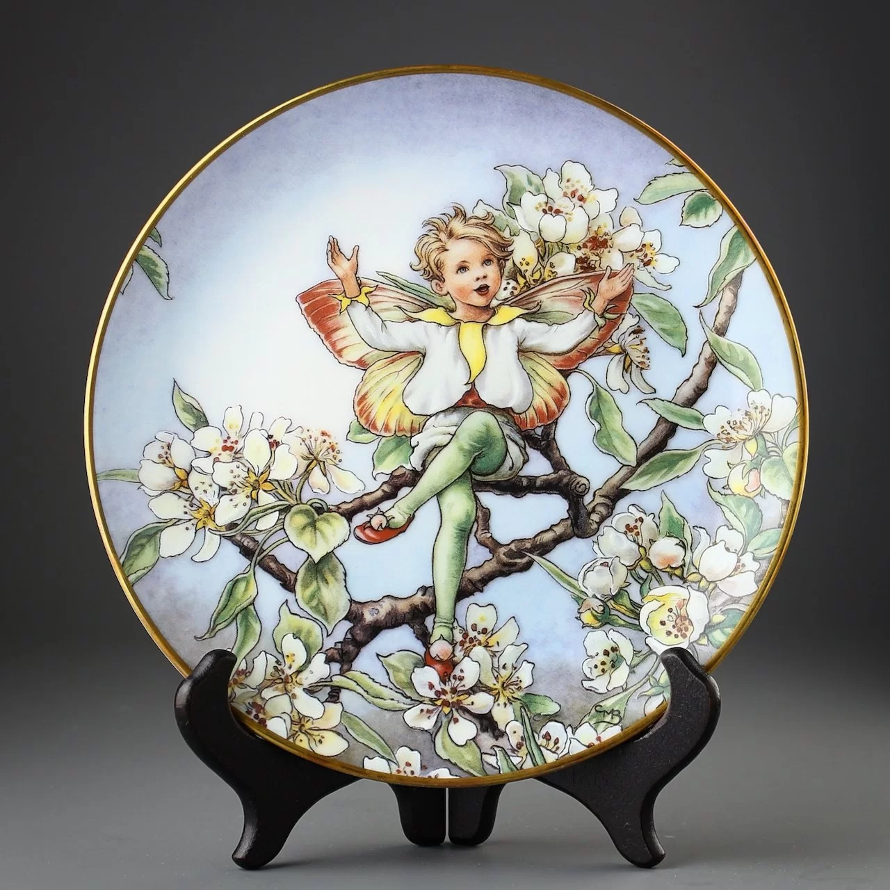 Тарелка винтажная декоративная настенная Фарфор Англия Фея груши Gresham Cicely Mary Barker Flower Fairies Year Pear Blossom Fairy