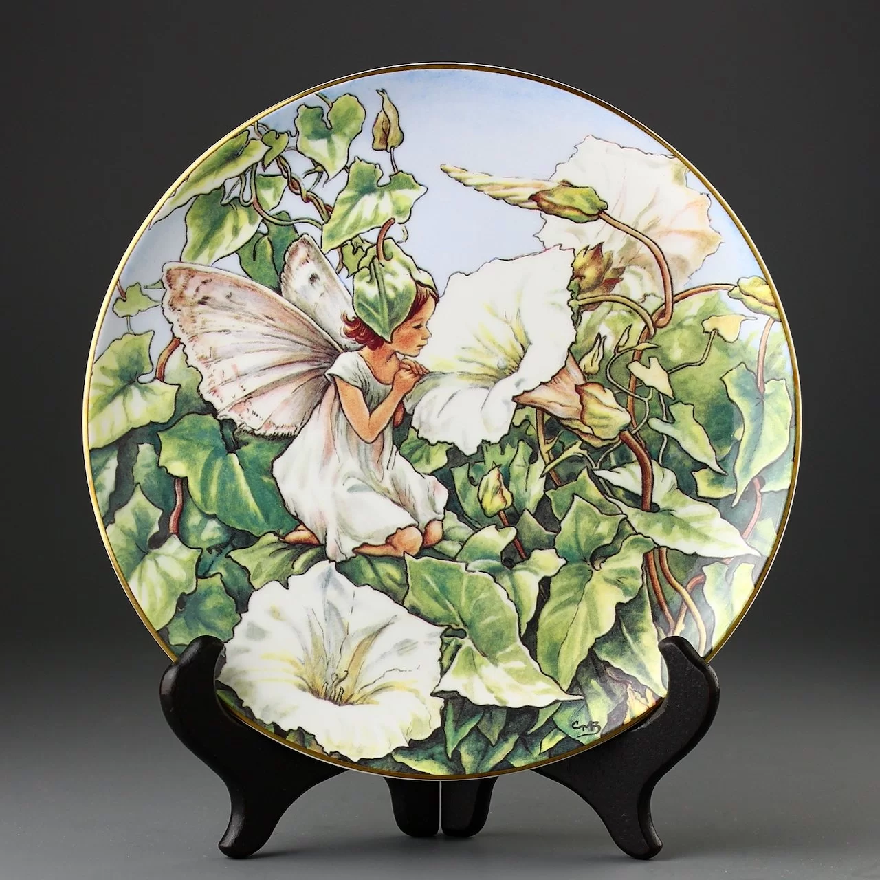 Тарелка винтажная декоративная настенная Фарфор Англия Фея вьюнка Border Fine Arts Cicely Mary Barker Festival of Flower Fairies White Bindweed Fairy