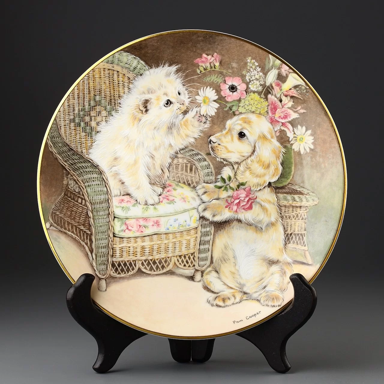 Тарелка винтажная декоративная настенная Фарфор Англия Щенок и котёнок Royal Worcester Just Good Friends Puppy Love
